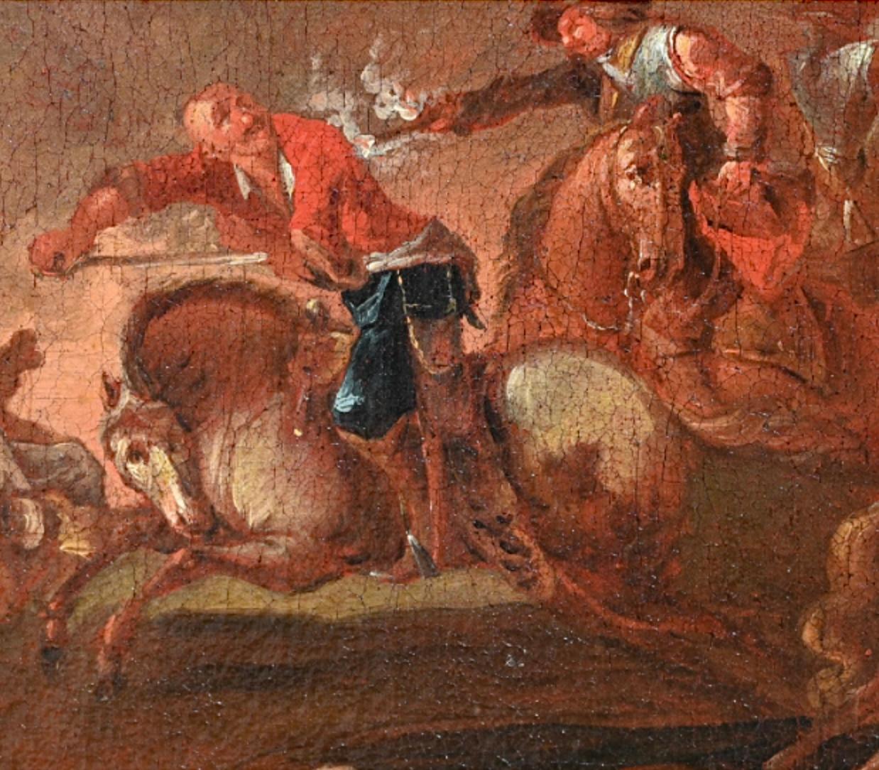 Pintura antigua del siglo XVII, Gran escena de batalla, Óleo sobre lienzo en Bueno estado para la venta en Bradenton, FL