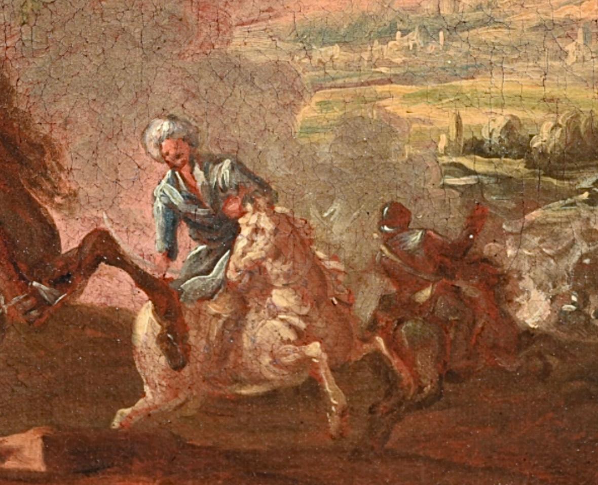 Pintura antigua del siglo XVII, Gran escena de batalla, Óleo sobre lienzo Lienzo en venta