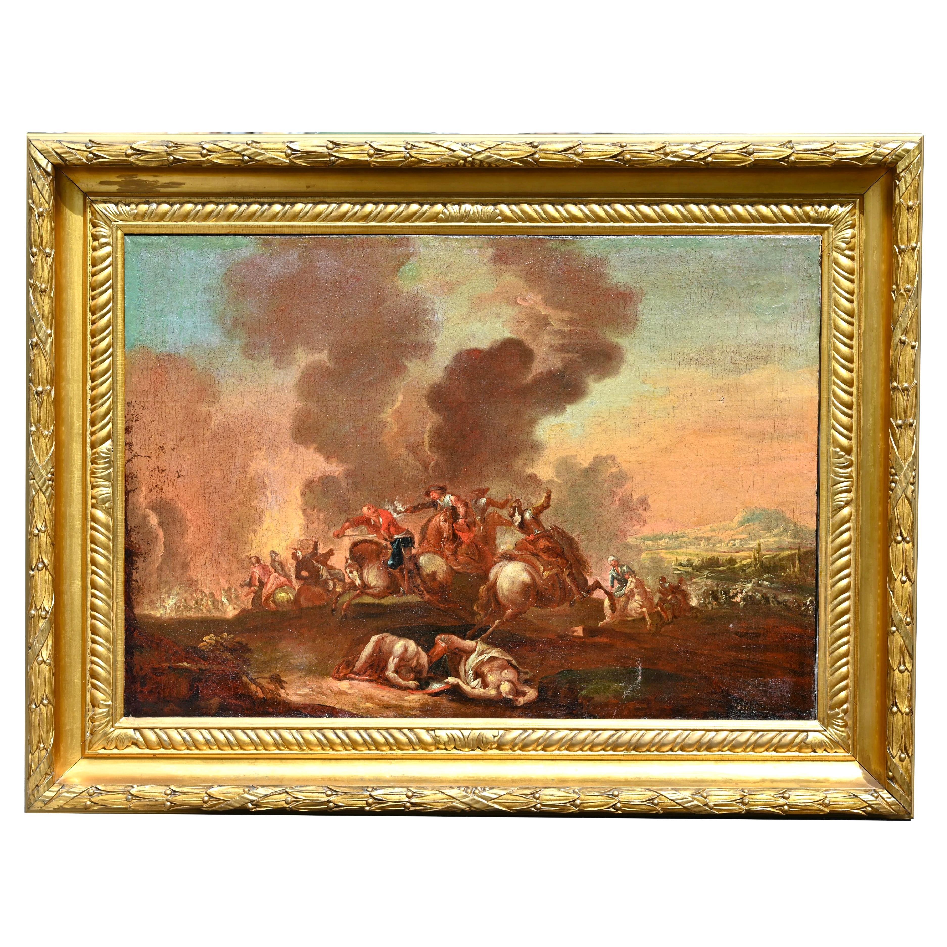 17th Century Old Master Painting, Large Battle Scene, Oil on Canvas