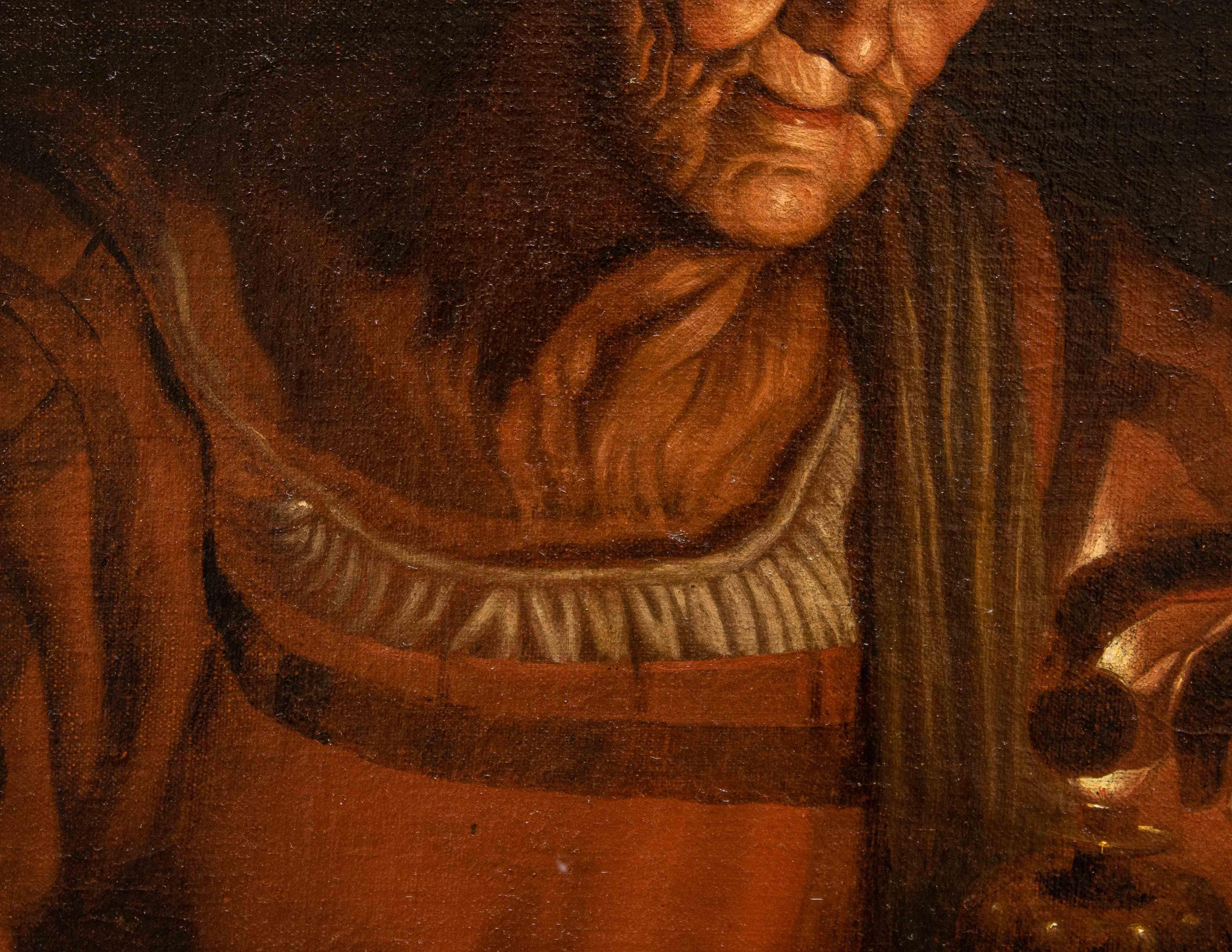 Italian 17th Century Old Woman with Candle Painting Attr. to Matthias Stom Oil on Canvas
