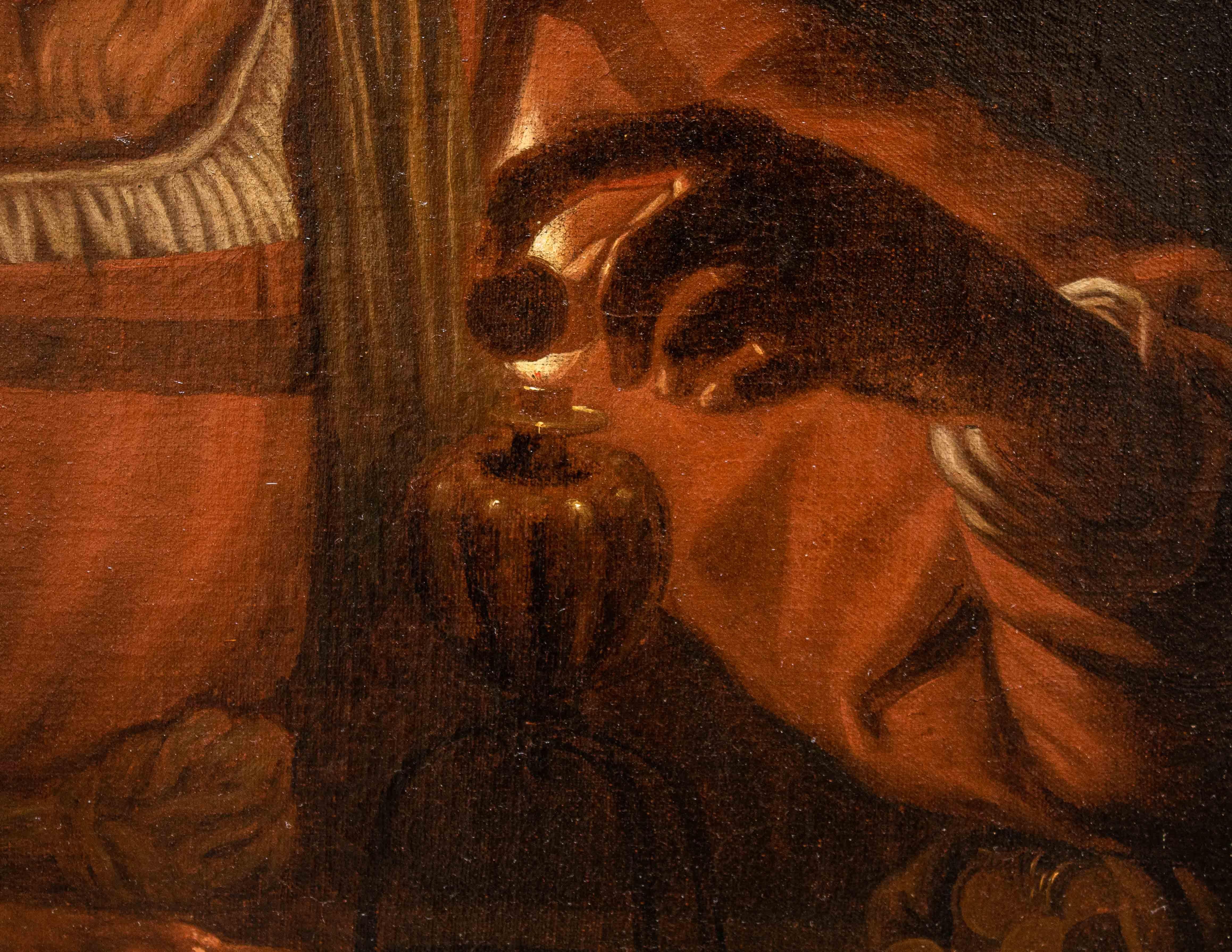 Oiled 17th Century Old Woman with Candle Painting Attr. to Matthias Stom Oil on Canvas
