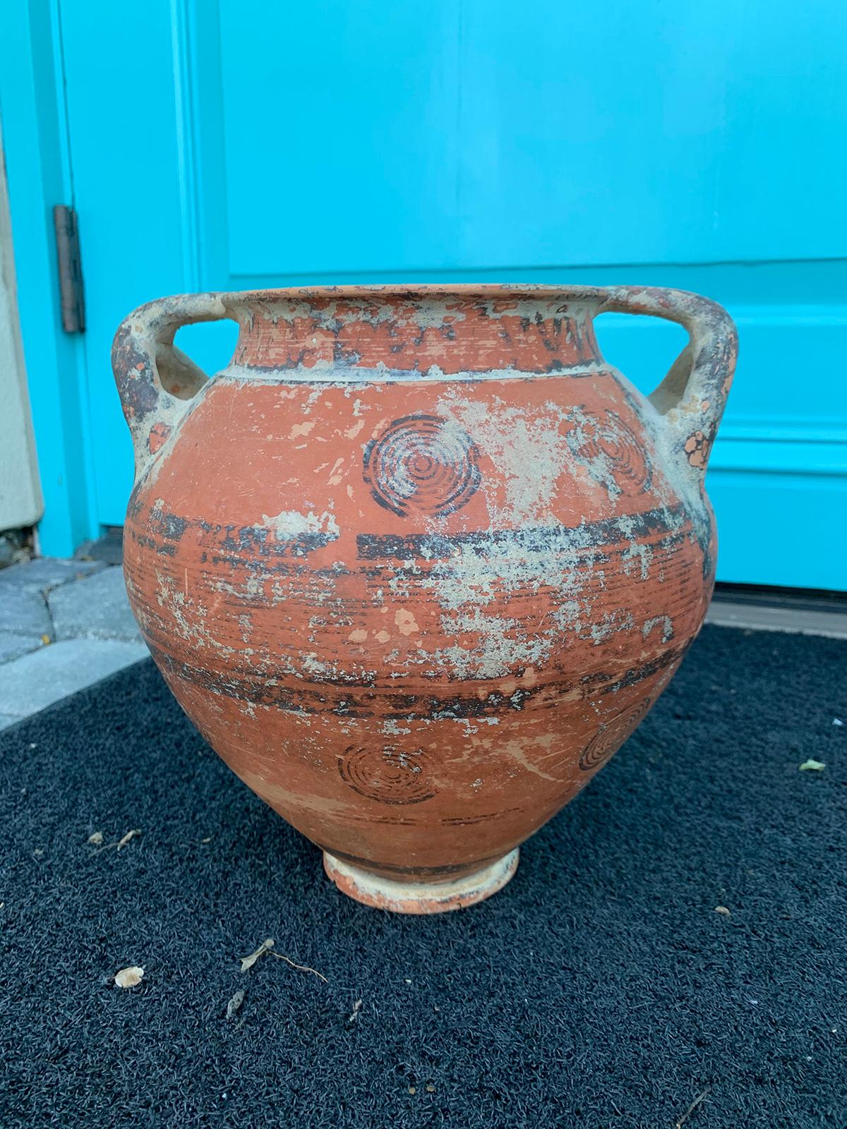 17th century or earlier (possibly ancient) Cypriot Phoenician terracotta decorated Jar with bull's eyes
Provenance: Palm Beach, FL.