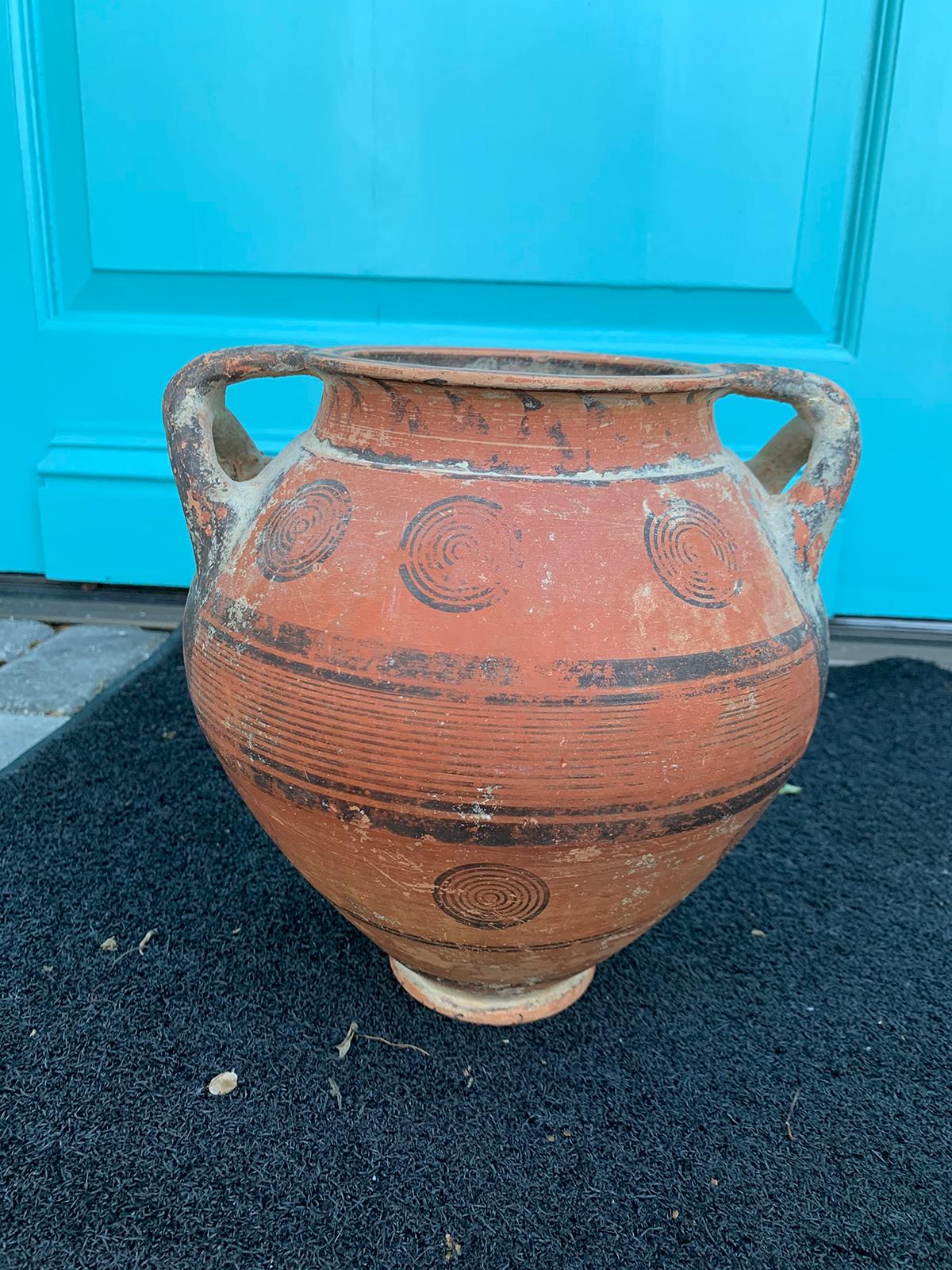 17th Century or Earlier Cypriot Phoenician Terracotta Jar with Bull's Eyes In Good Condition In Atlanta, GA