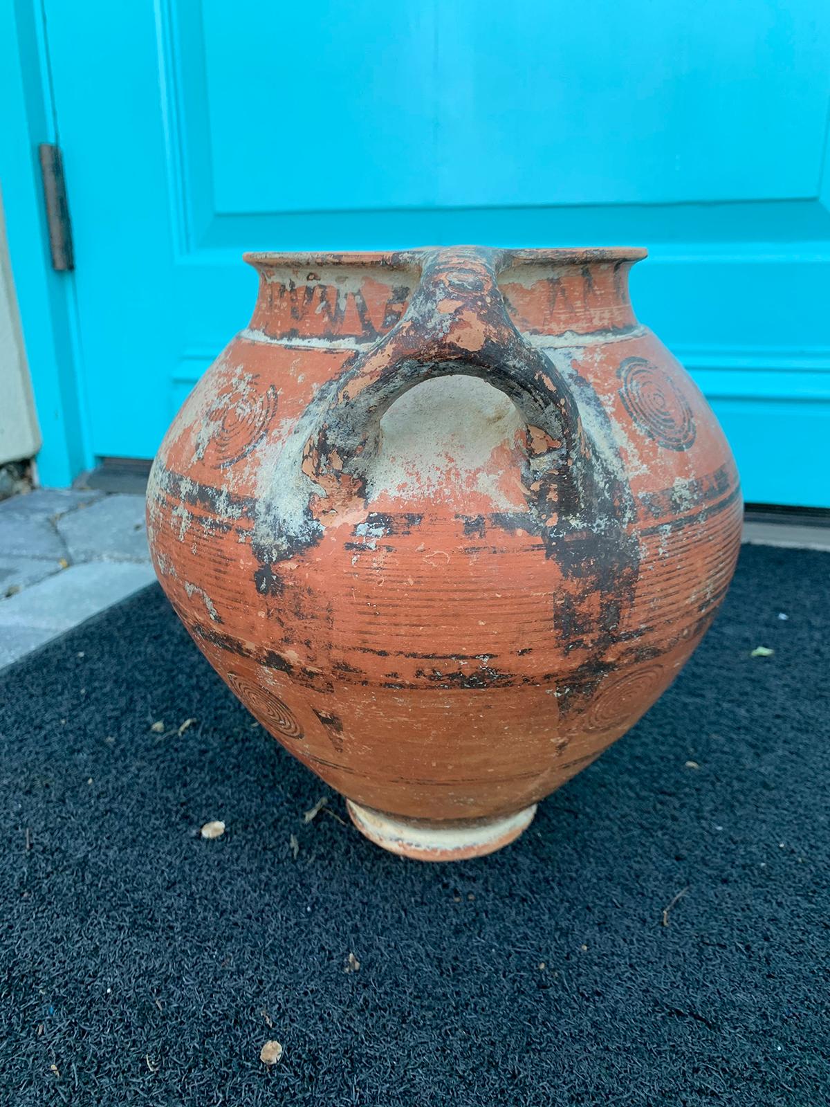 17th Century or Earlier Cypriot Phoenician Terracotta Jar with Bull's Eyes 1
