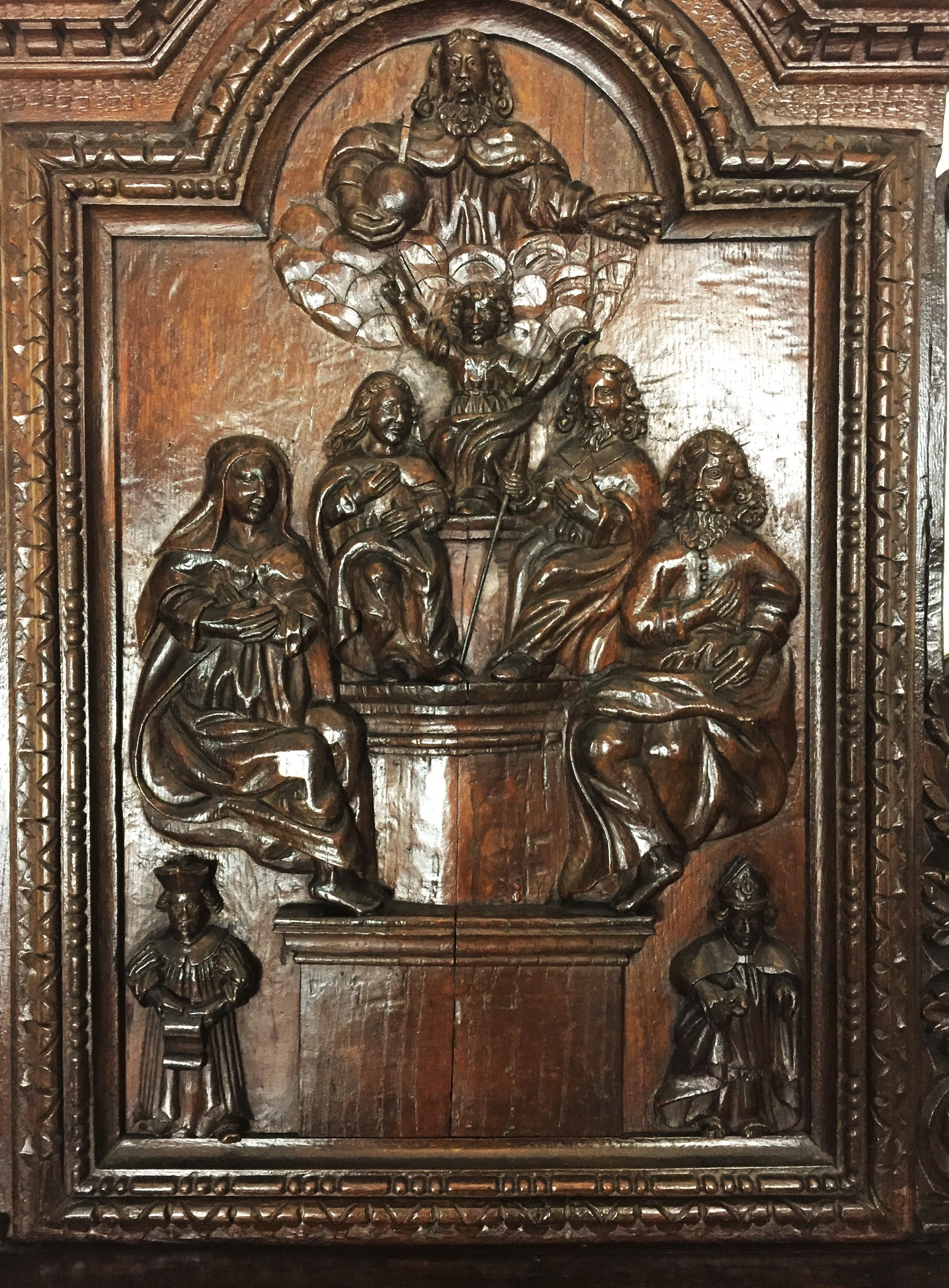 Louis XIII 17th Century Oratory in Chestnut with a Representation of the Holy Family
