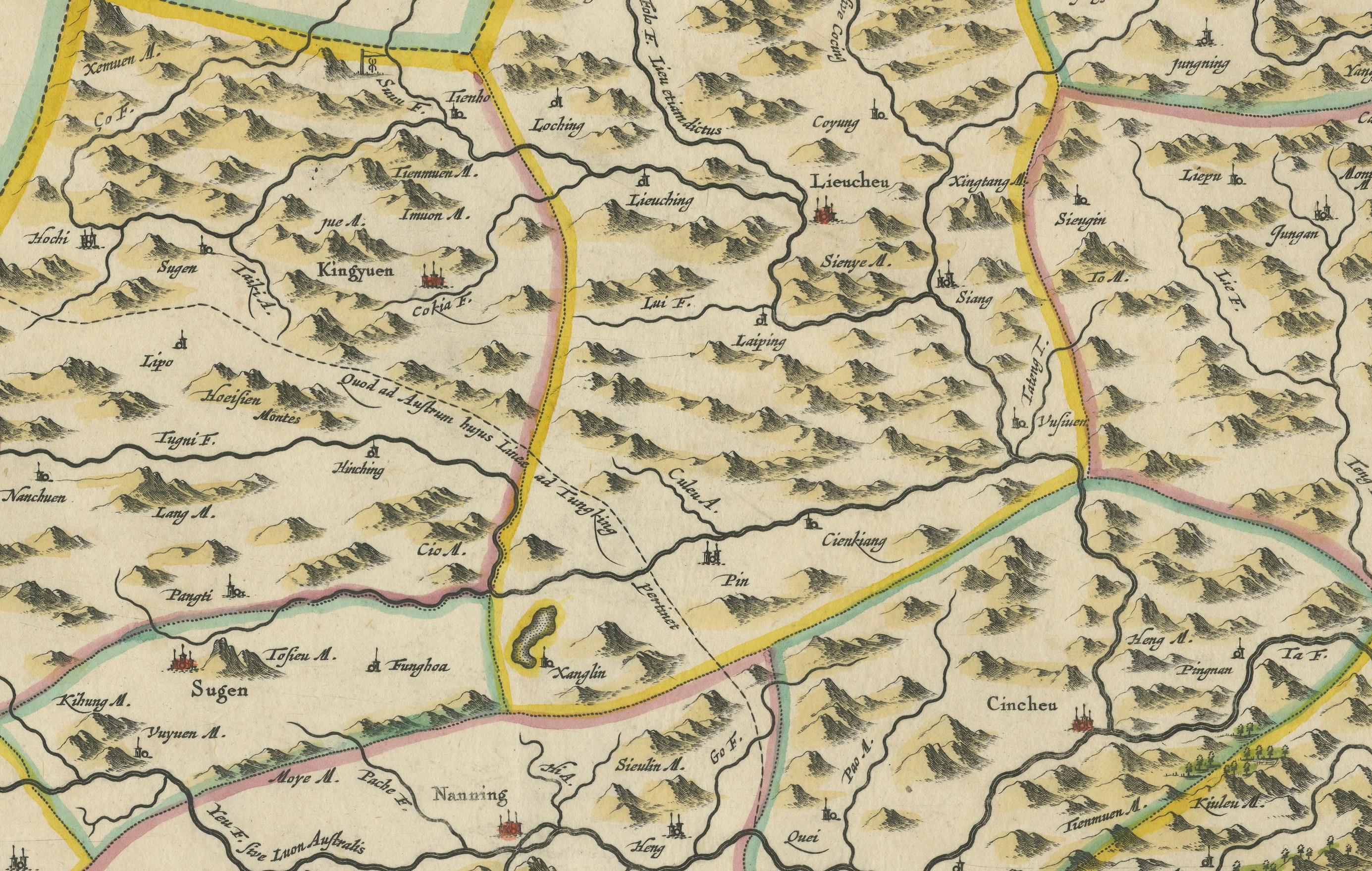 Title: Antique 17th-Century Map of Guangxi Province, China – 
