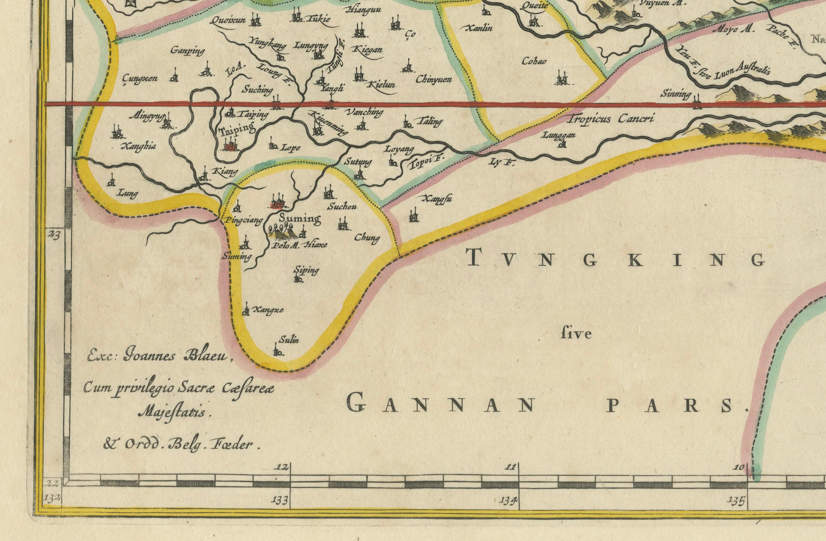 17th-Century Original Antique Map of Guangxi Province, China – Qvangsii by Blaeu In Good Condition For Sale In Langweer, NL