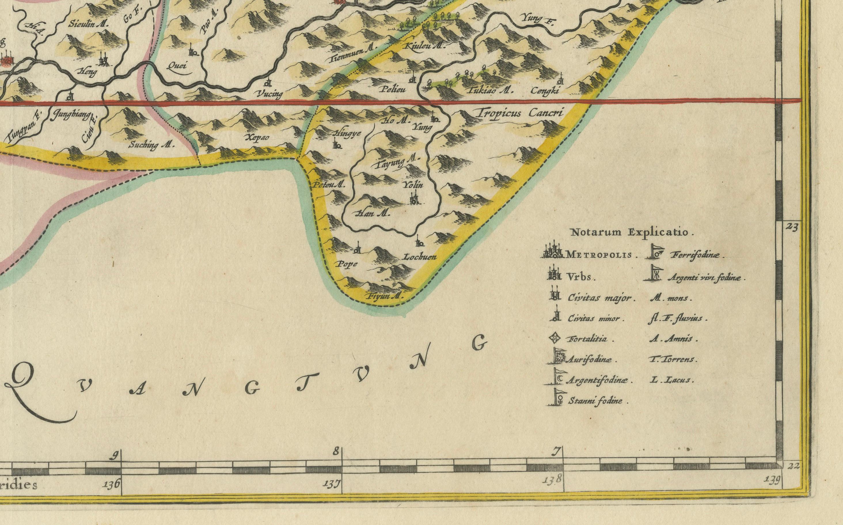 Mid-17th Century 17th-Century Original Antique Map of Guangxi Province, China – Qvangsii by Blaeu For Sale