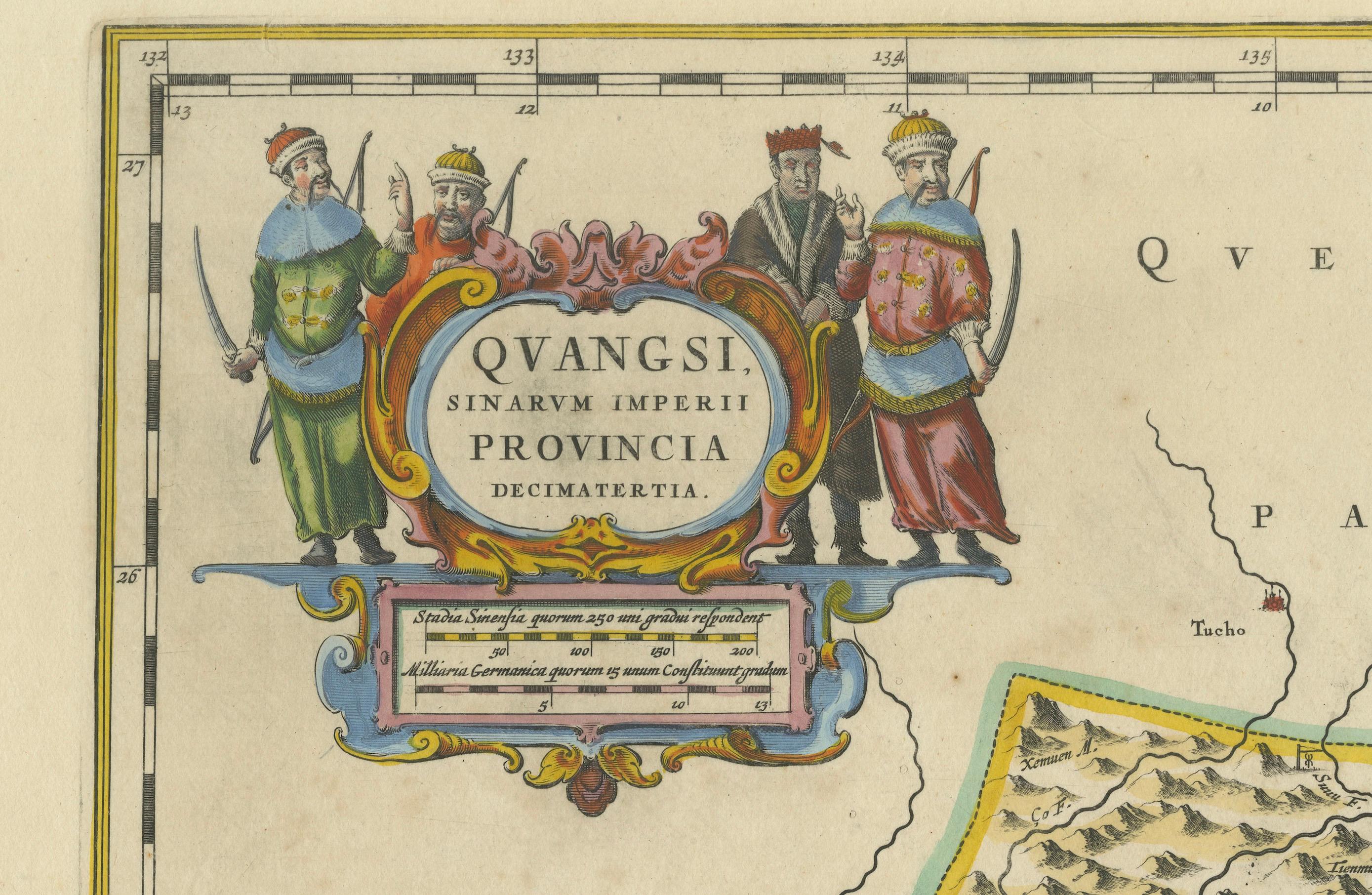 Paper 17th-Century Original Antique Map of Guangxi Province, China – Qvangsii by Blaeu For Sale