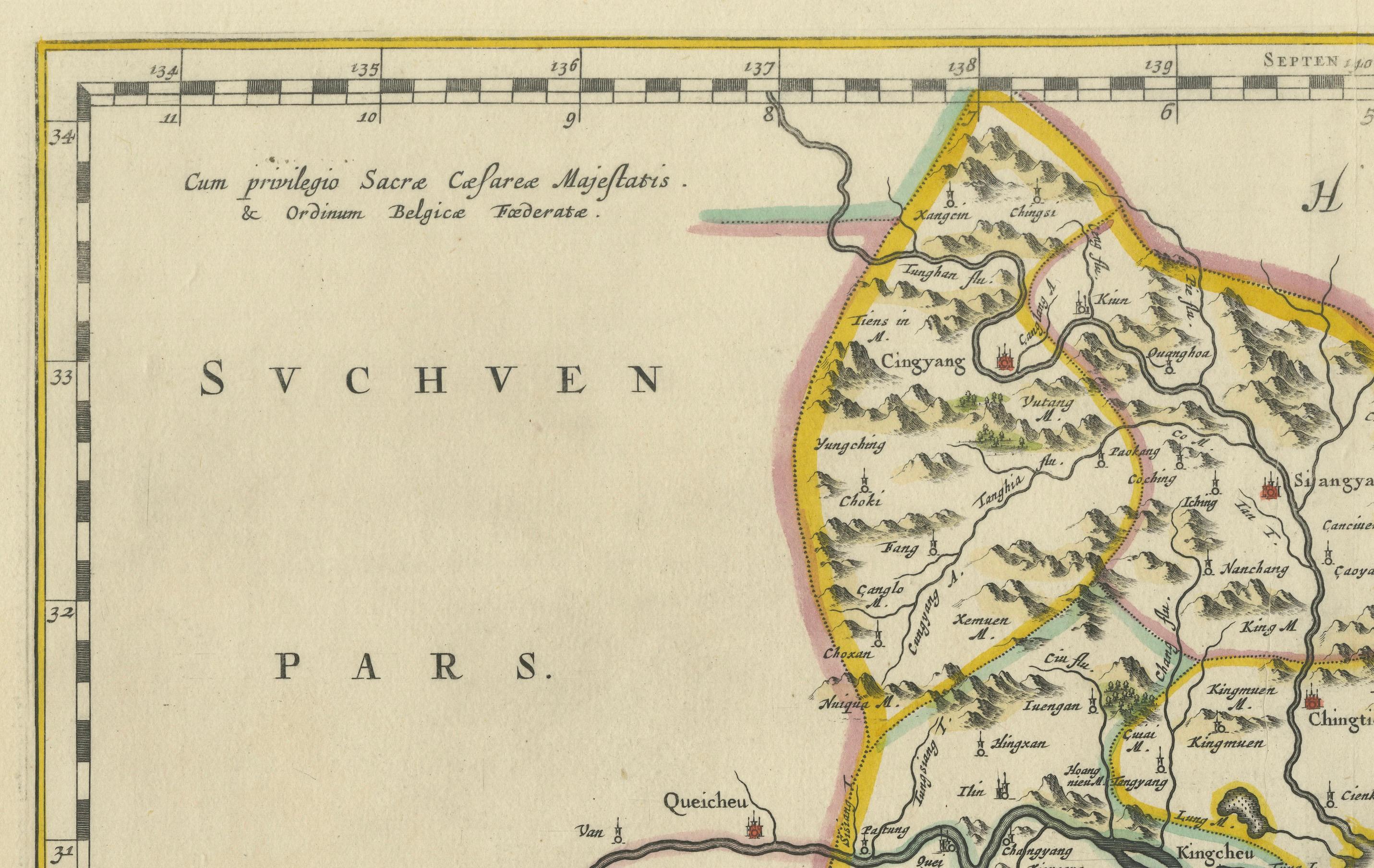 Antike Original-Landkarte der Provinzen Hunan und Hubei, China, aus dem 17. Jahrhundert - by Blaeu (Graviert) im Angebot