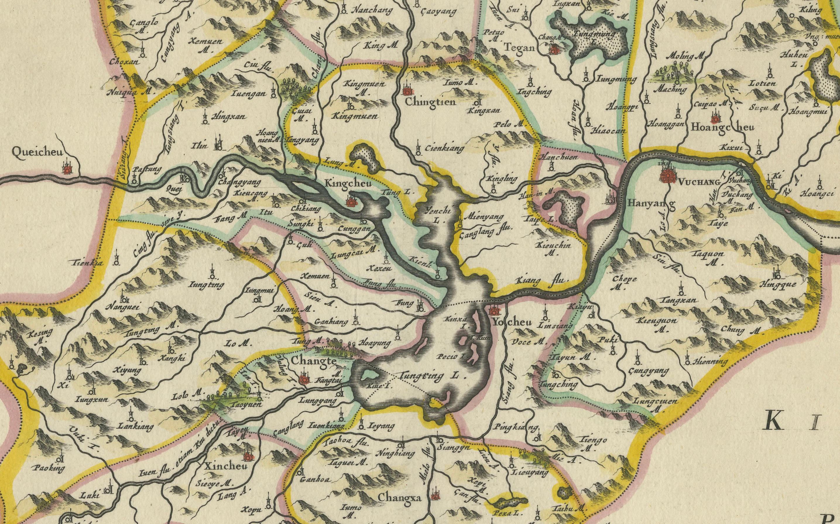 Antike Original-Landkarte der Provinzen Hunan und Hubei, China, aus dem 17. Jahrhundert - by Blaeu (Papier) im Angebot