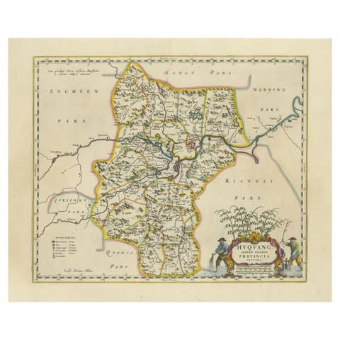 17th-Century Original Antique Map of Hunan and Hubei Provinces, China – by Blaeu