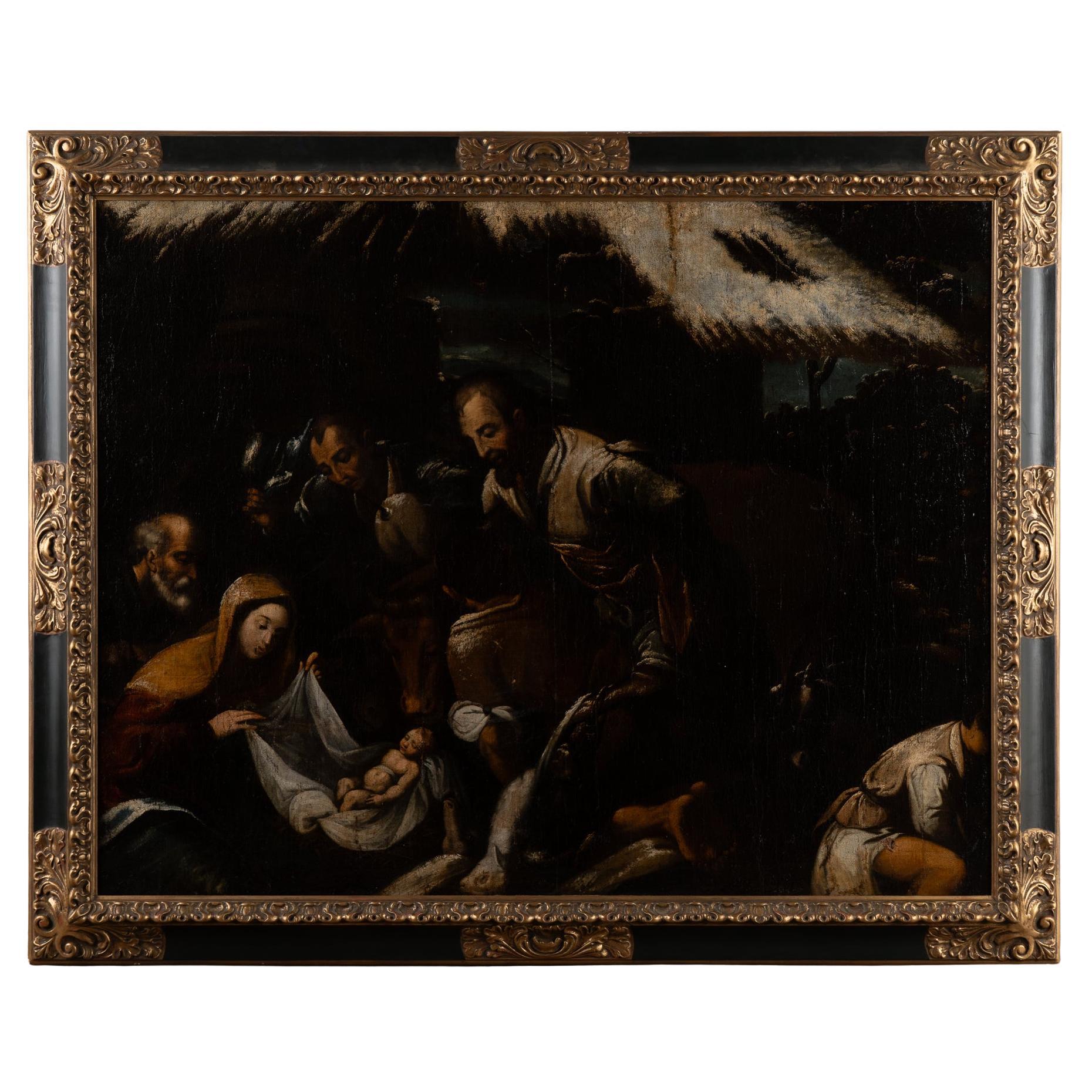 Dipinto originale olio su tela del XVII secolo raffigurante l'Adorazione dei Magi, Spagna