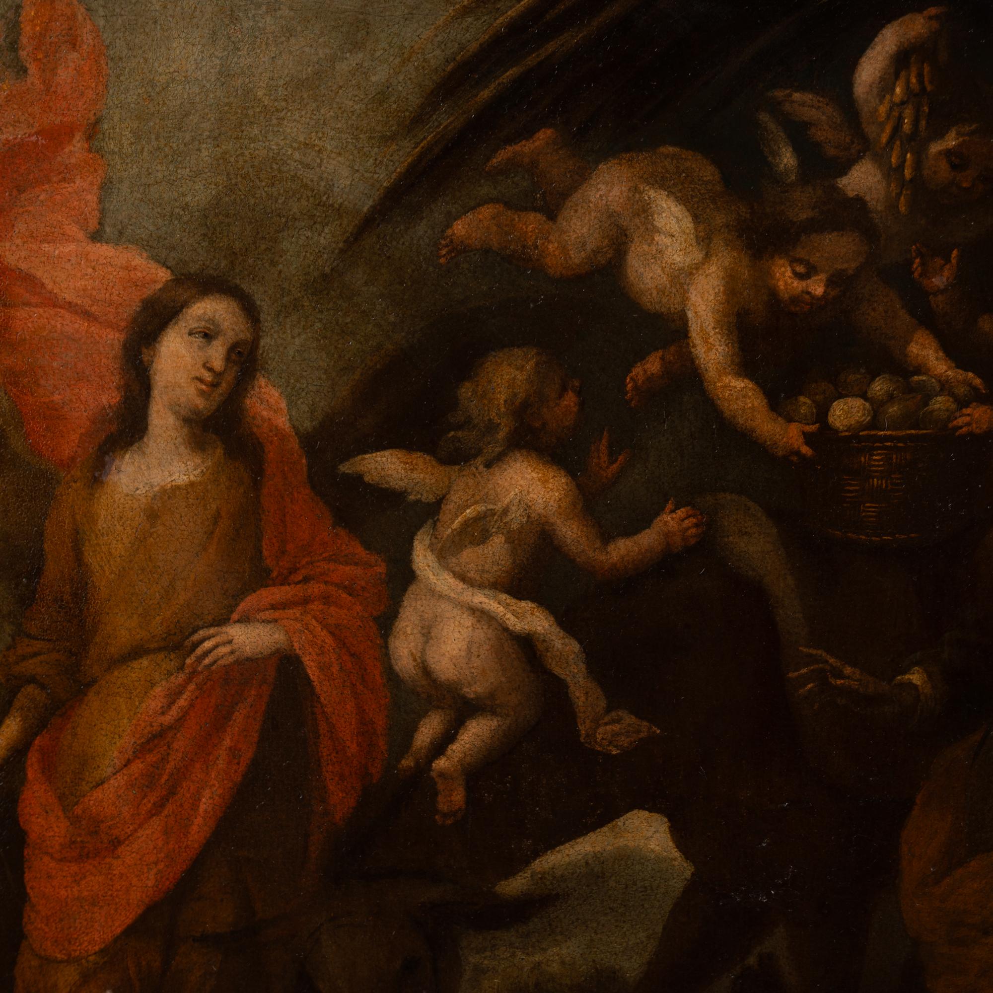 Spanish 17th Century Original Oil on Canvas Painting of The Flight Into Egypt For Sale