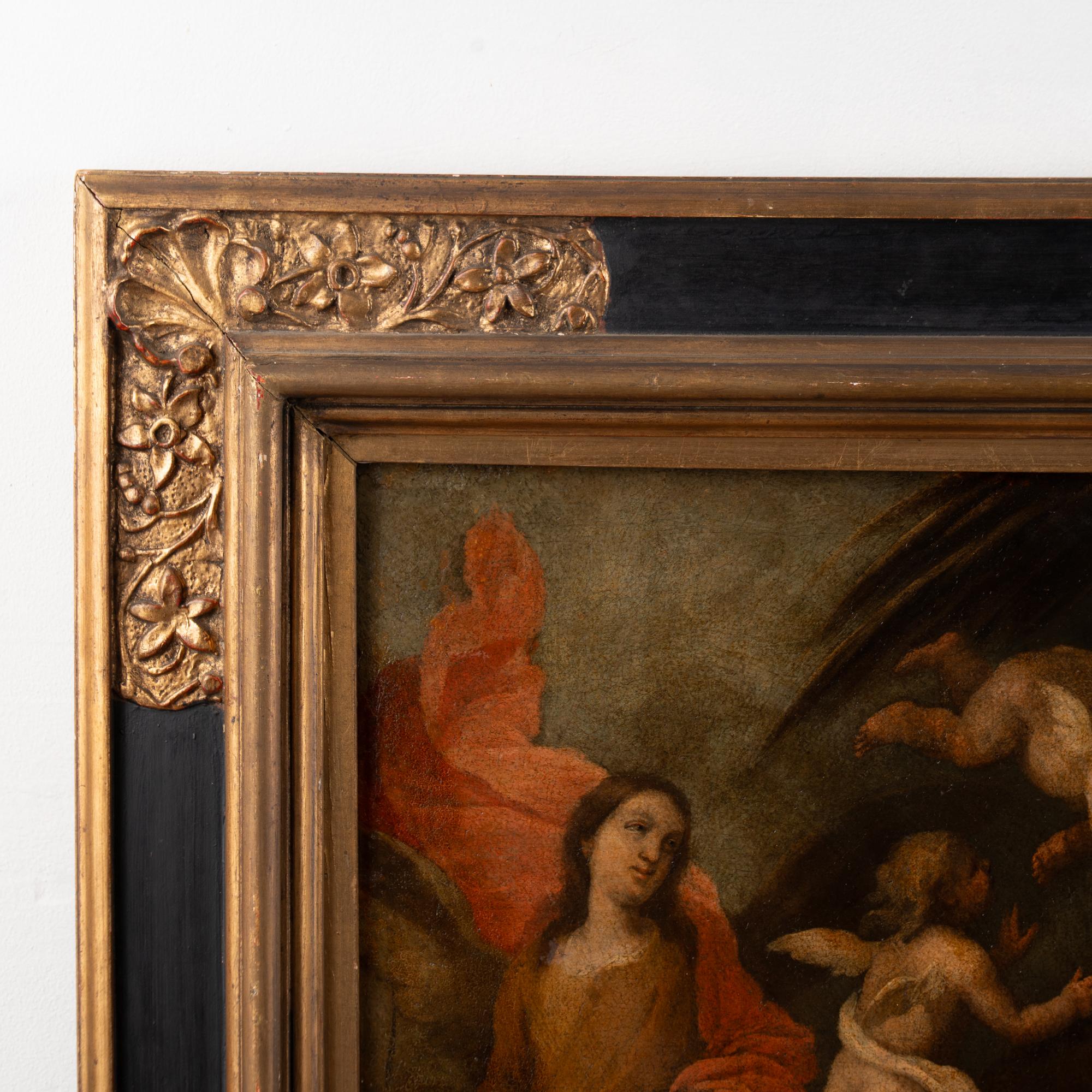 17th Century Original Oil on Canvas Painting of The Flight Into Egypt For Sale 5