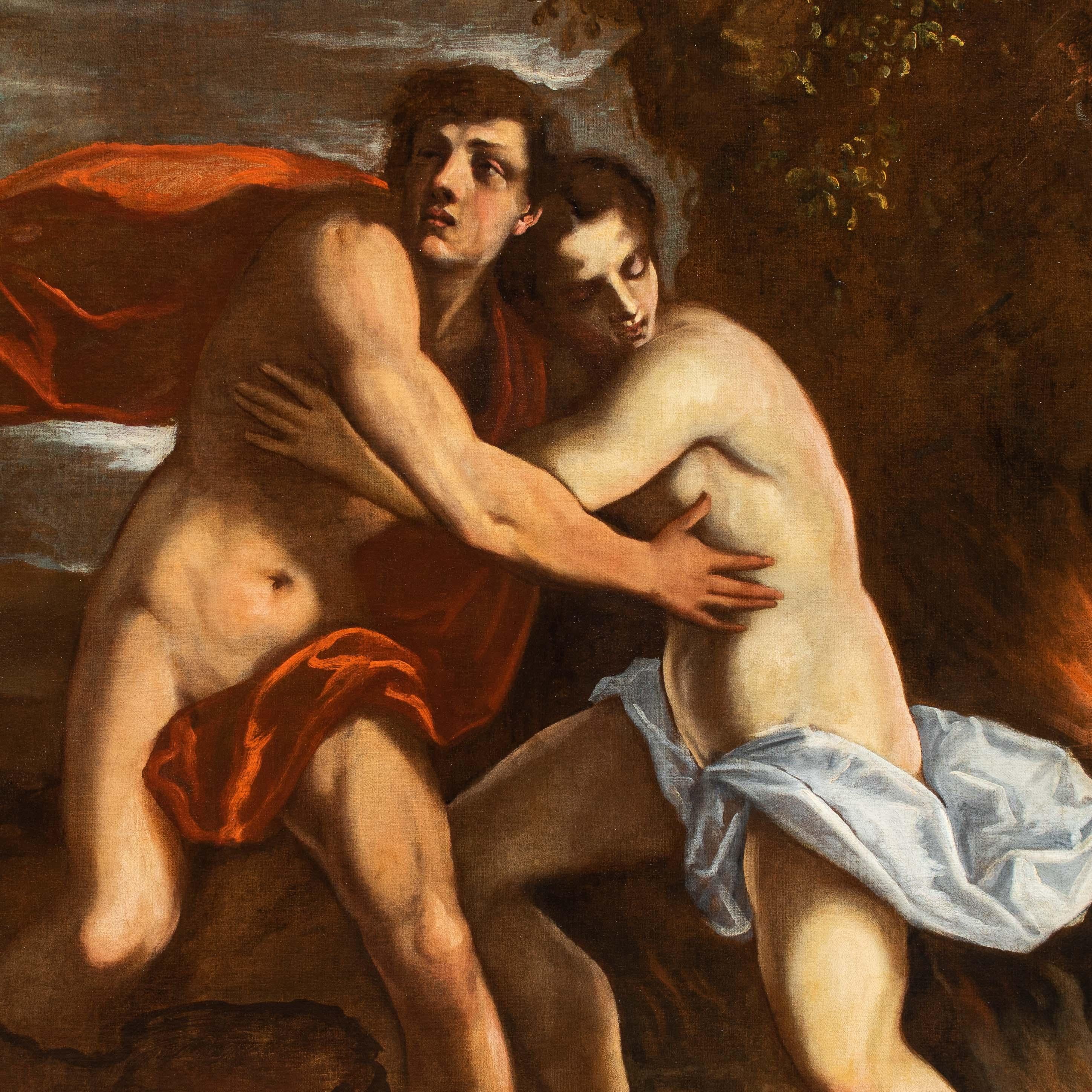 Italian 17th Century Orpheus and Eurydice Mithological Painting Pietro Della Vecchia Oil