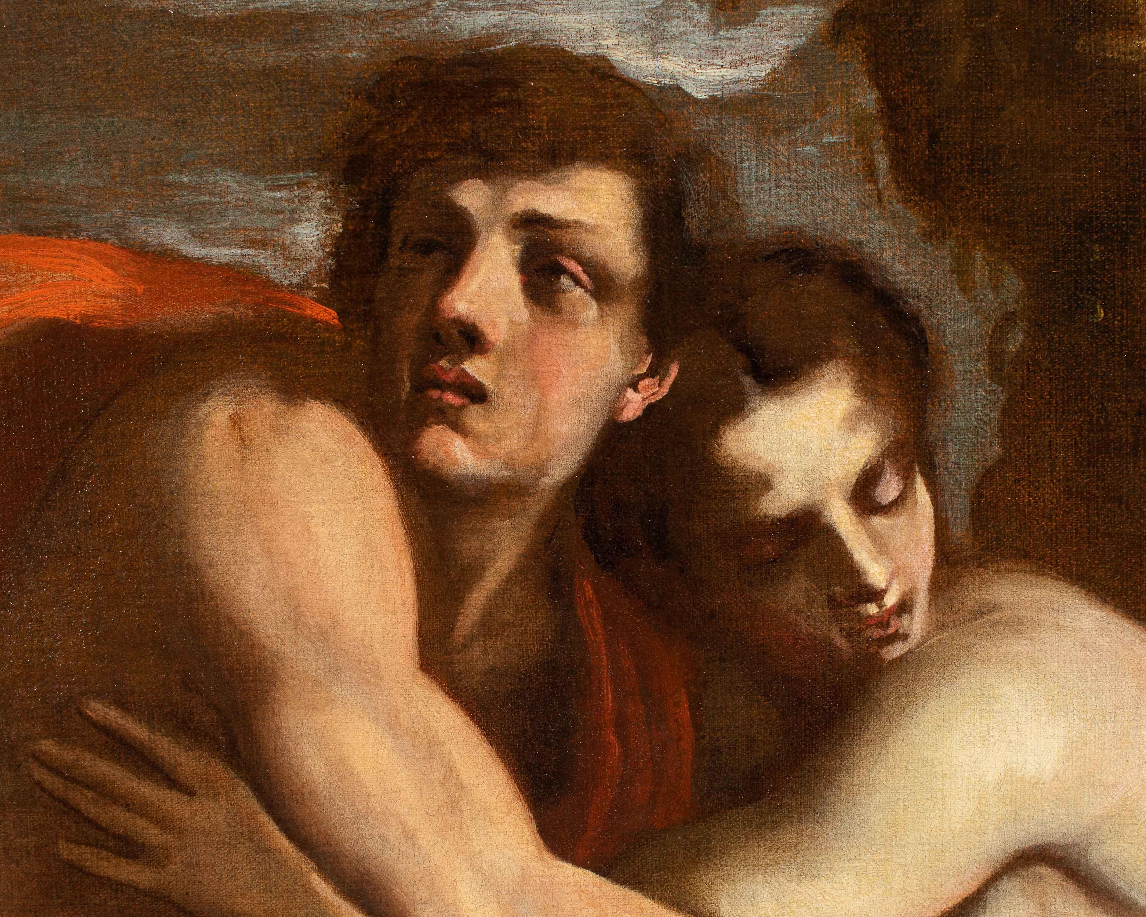 17th Century Orpheus and Eurydice Mithological Painting Pietro Della Vecchia Oil In Good Condition In Milan, IT