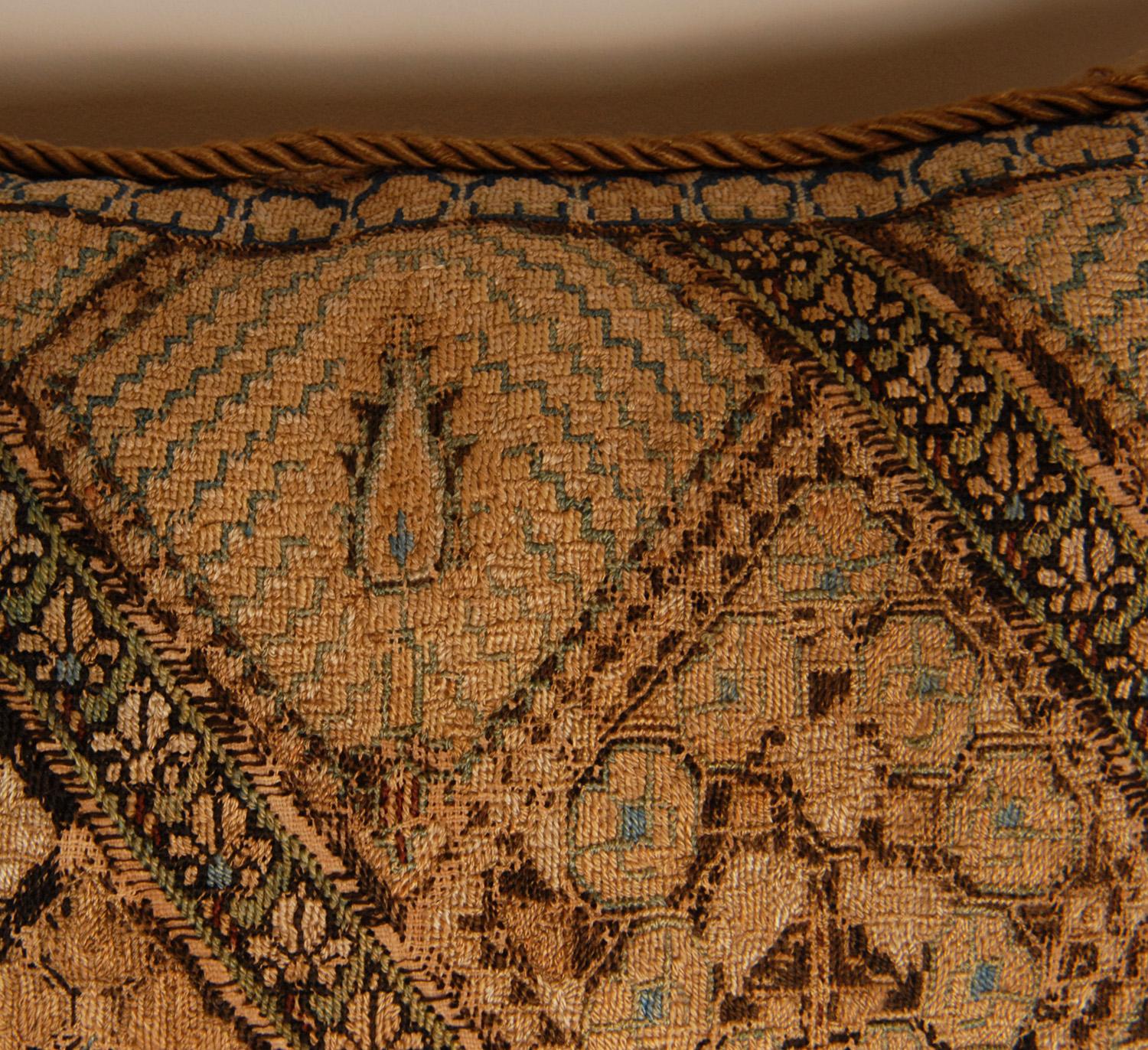 Hand-Crafted 17th Century Ottoman Pillow Silk Embroidered Cushion Textile Islamic Art For Sale