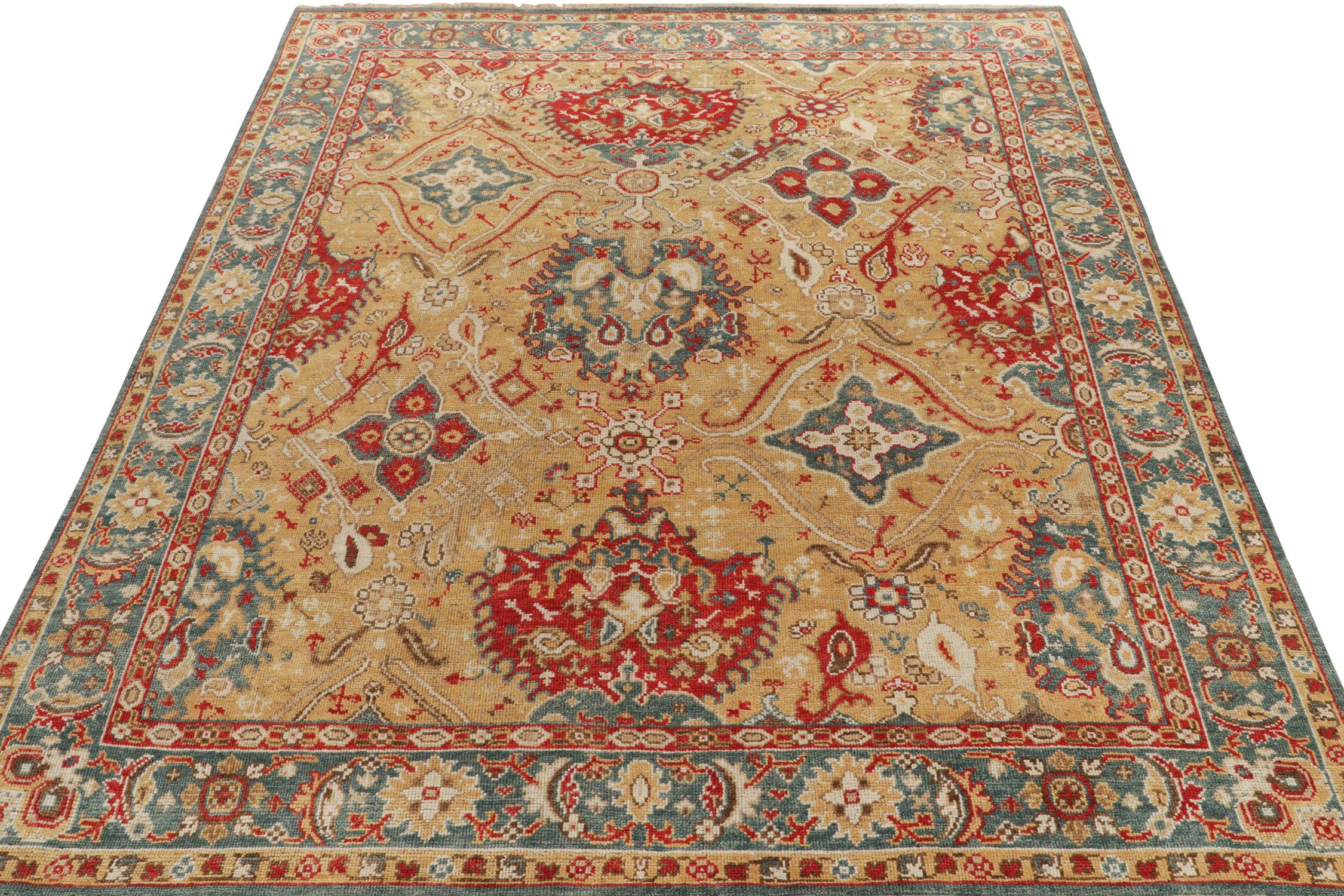 From our extensive Burano Collection, an 8x10 ode to 17th-century Oushak rugs in a delicious contemporary quality. Warm, melting notes of red, soothing blue and white accent border and field floral patterns against a soothing beige-brown background.
