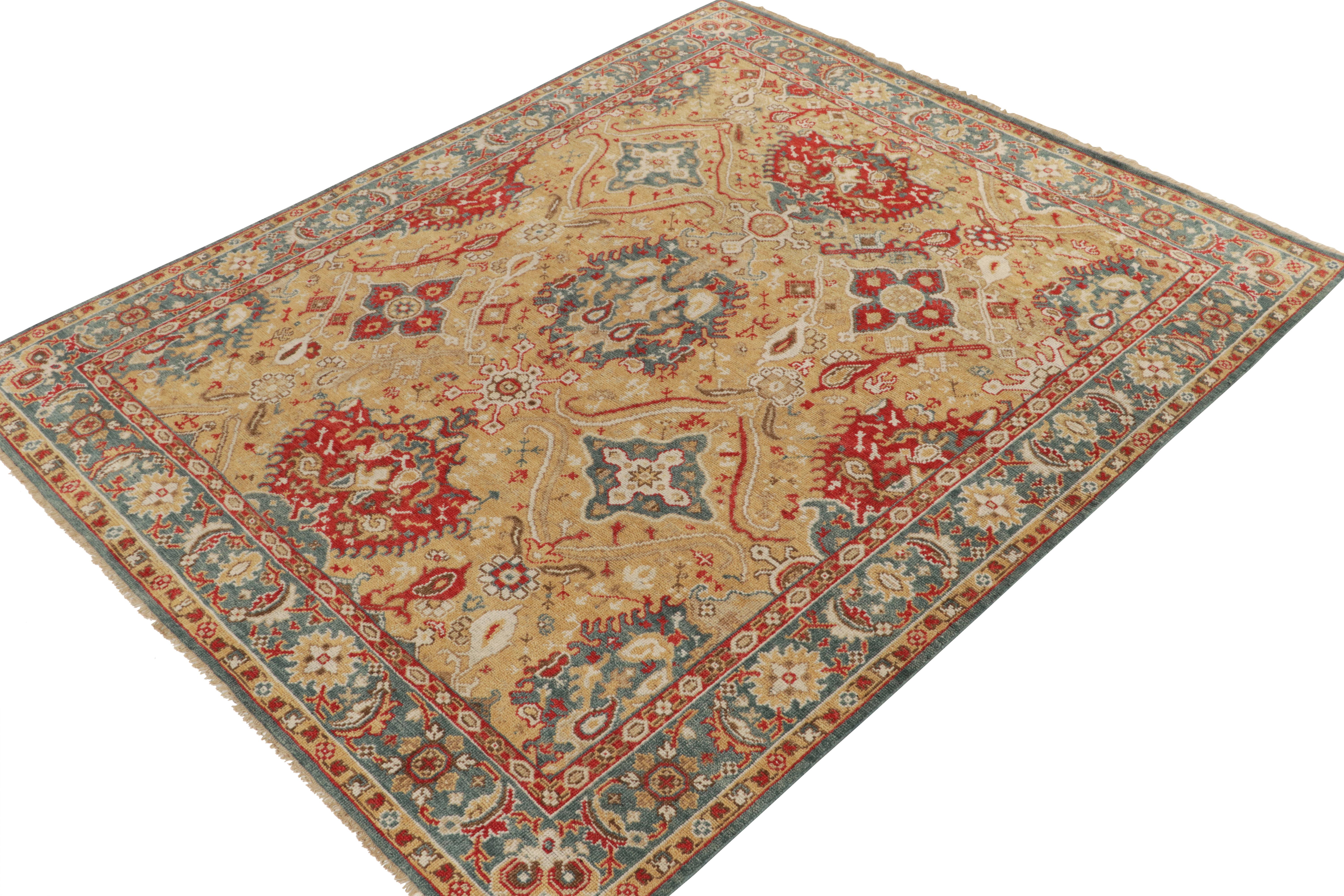 Indian Rug & Kilim's 17th Century Oushak Style Rug in Brown, Blue and Red Florals For Sale