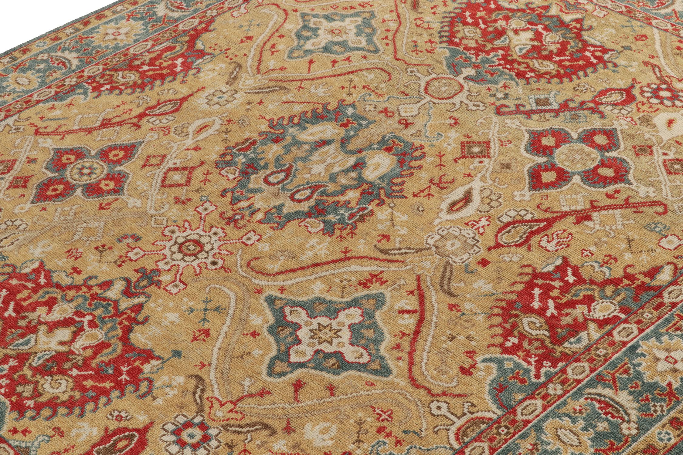 Hand-Knotted Rug & Kilim's 17th Century Oushak Style Rug in Brown, Blue and Red Florals For Sale