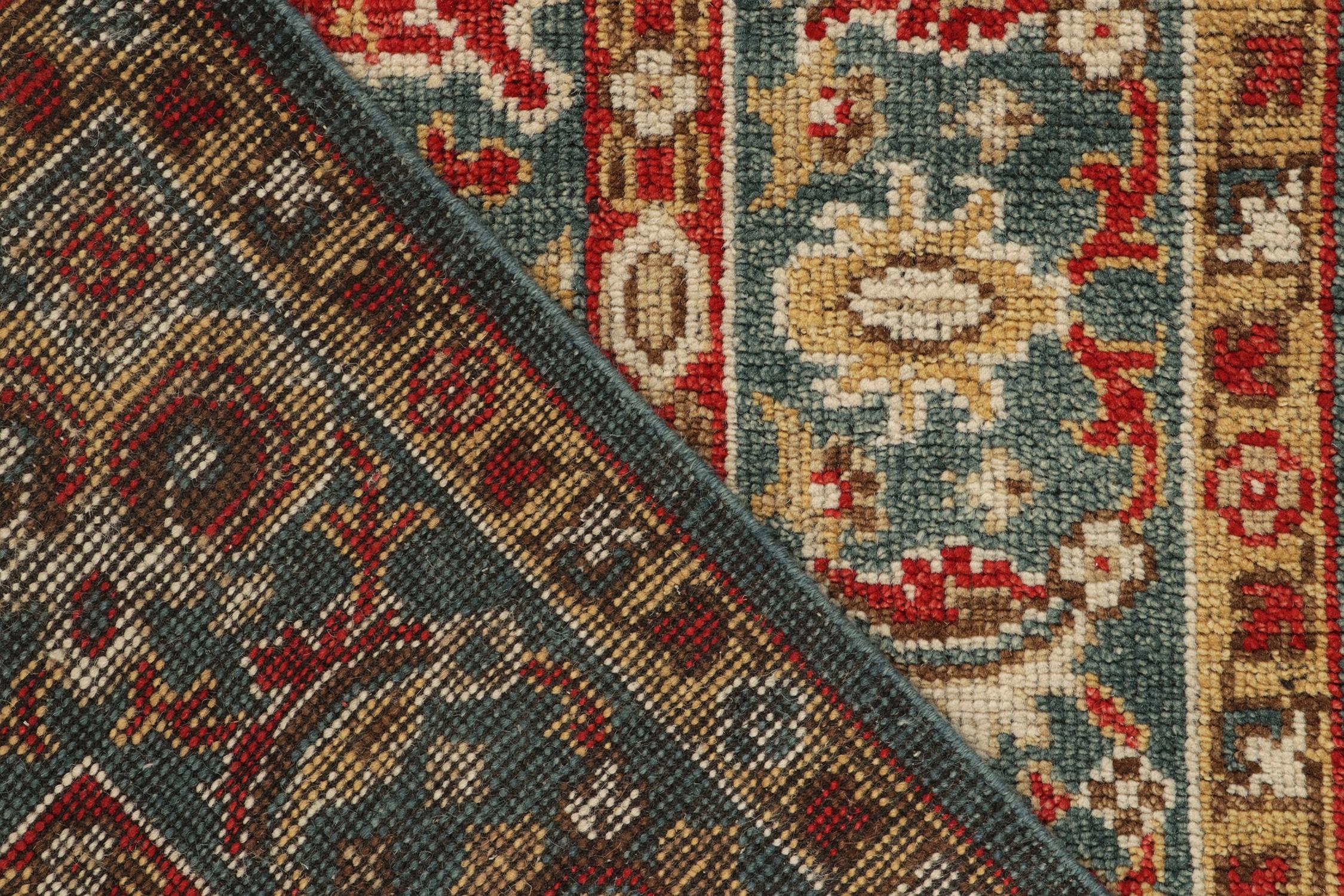 Contemporary Rug & Kilim's 17th Century Oushak Style Rug in Brown, Blue and Red Florals For Sale