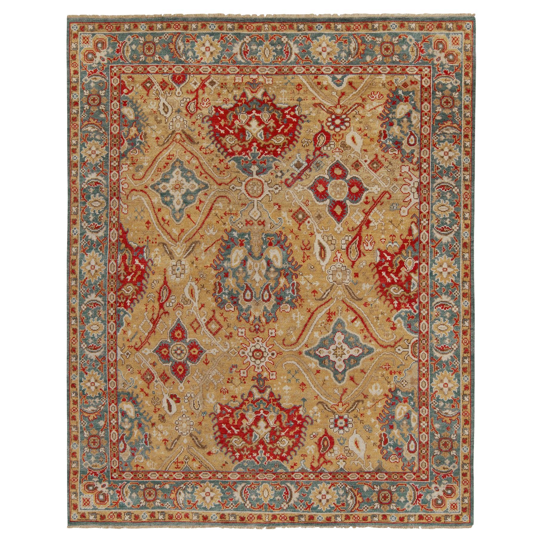 Rug & Kilim's 17th Century Oushak Style Rug in Brown, Blue and Red Florals For Sale