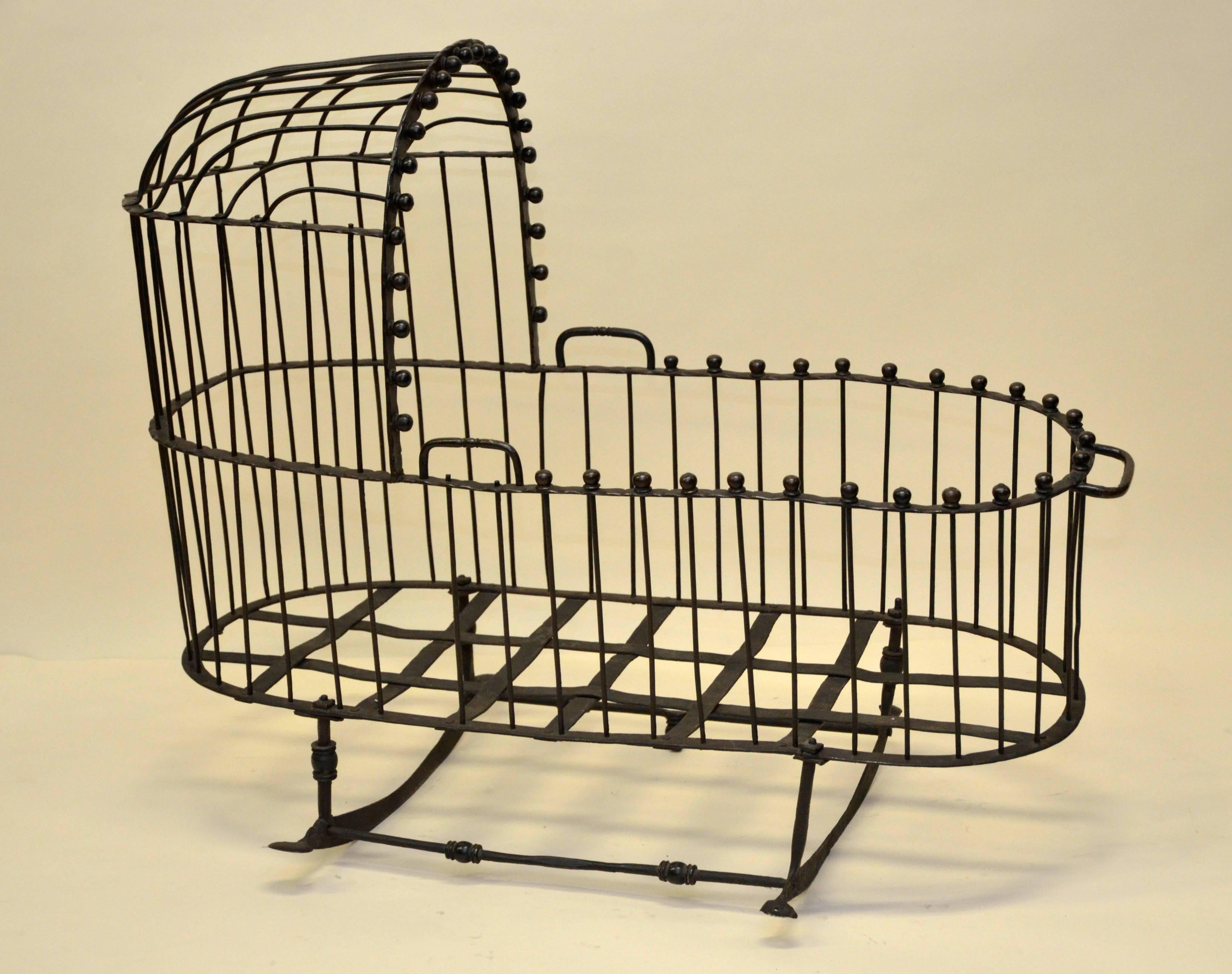 18th Century and Earlier 17th Century Outstanding Iron and Bronze Cradle from the North of Italy For Sale