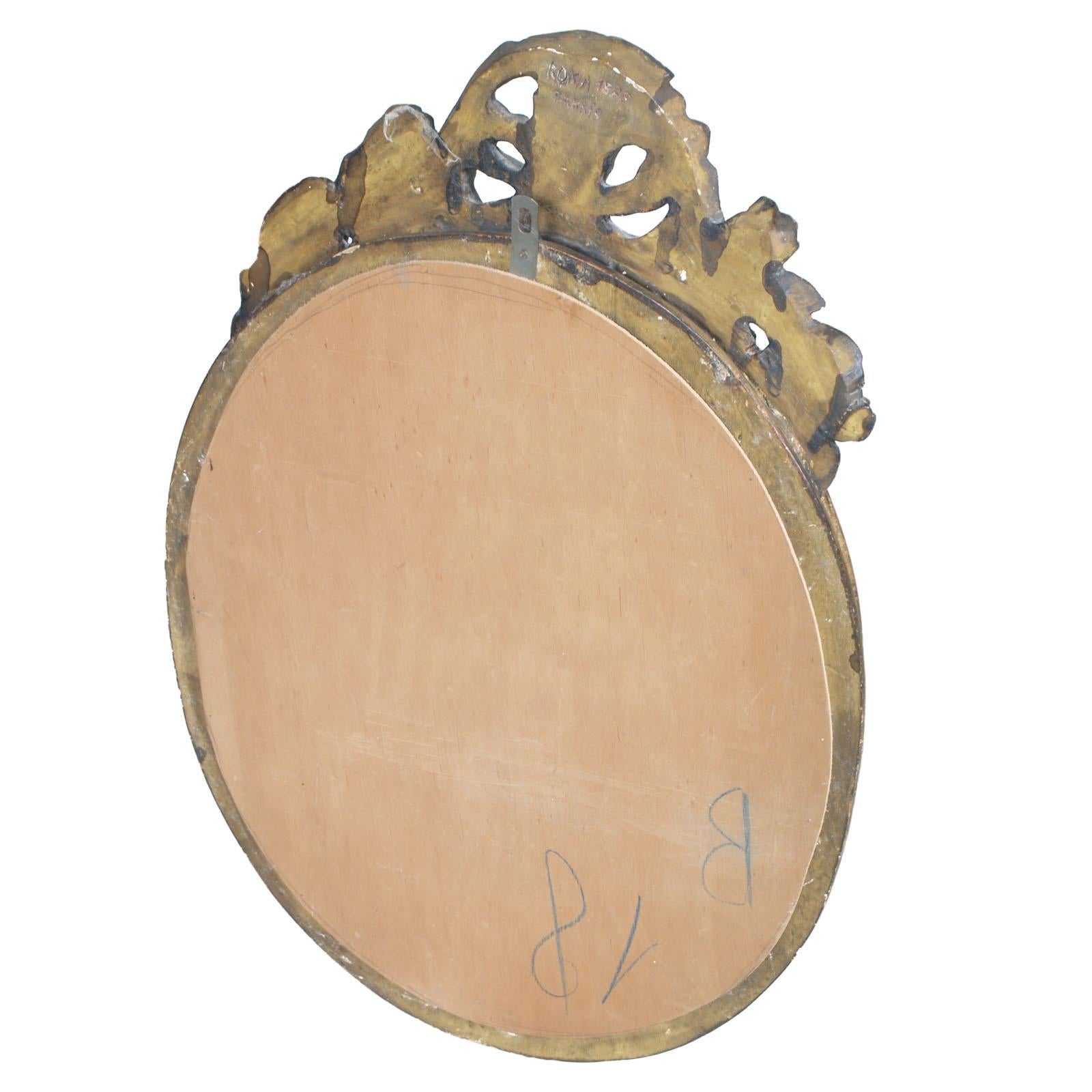 18th Century Oval Giltwood Gold Leaf Baroque Mirror Signed Barris Roma In Good Condition For Sale In Vigonza, Padua