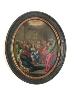 17th Century Oval Painting “Pentecost" Painting