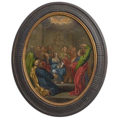 17th Century Oval Painting “Pentecost" Painting