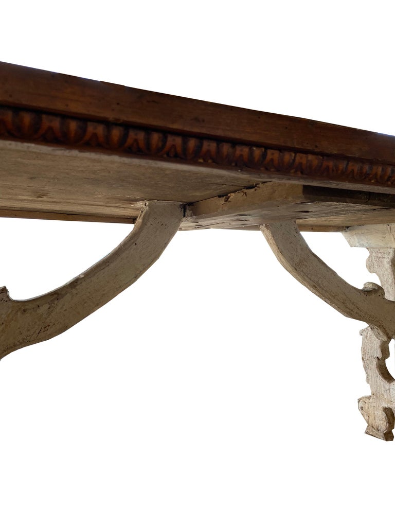 Baroque 17th Century Painted Italian Trestle Table with Walnut Top For Sale