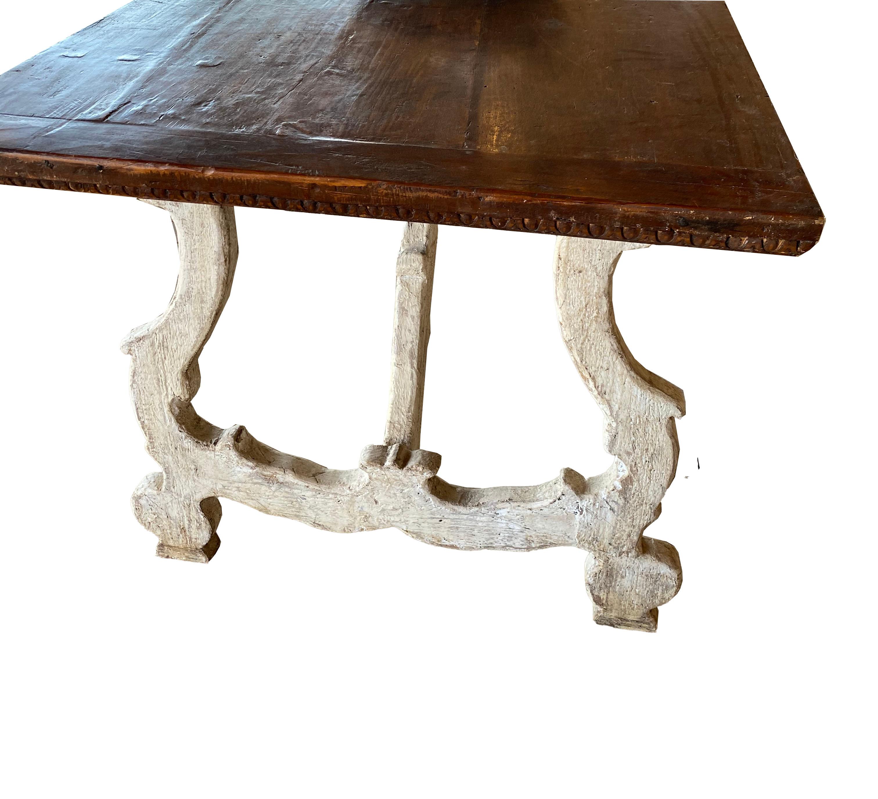 Baroque 17th Century Painted Italian Trestle Table with Walnut Top For Sale