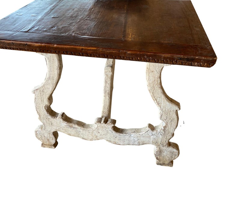 17th Century Painted Italian Trestle Table with Walnut Top In Good Condition For Sale In Wichita, KS