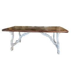 17th Century Painted Italian Trestle Table with Walnut Top