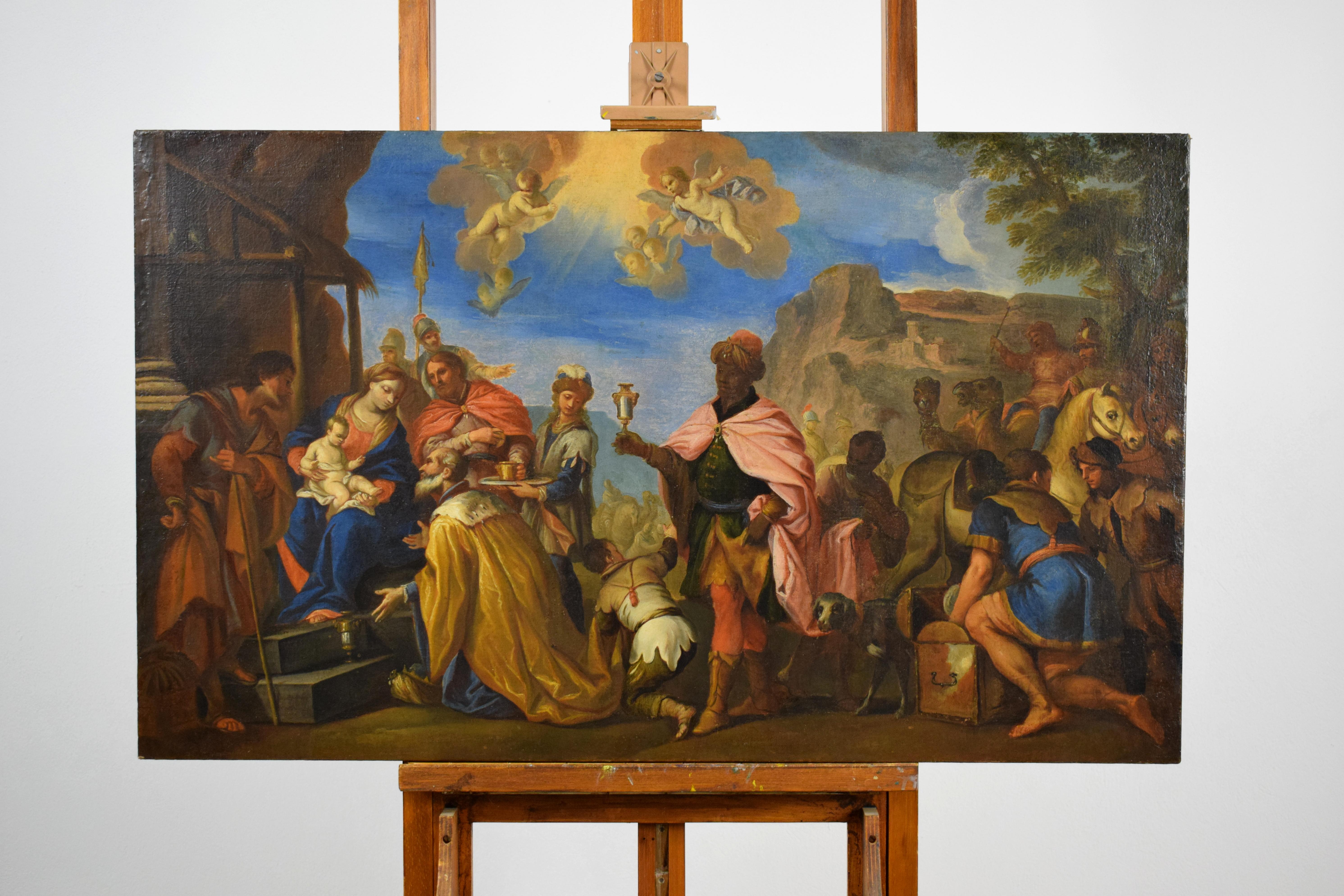 17th century painting by Venetian School, Adoration of the Magi

Italy, Venice

The oil on canvas painting represents the Adoration of the Magi and is the work of a painter active in the Venetian area between the end of the seventeenth and the