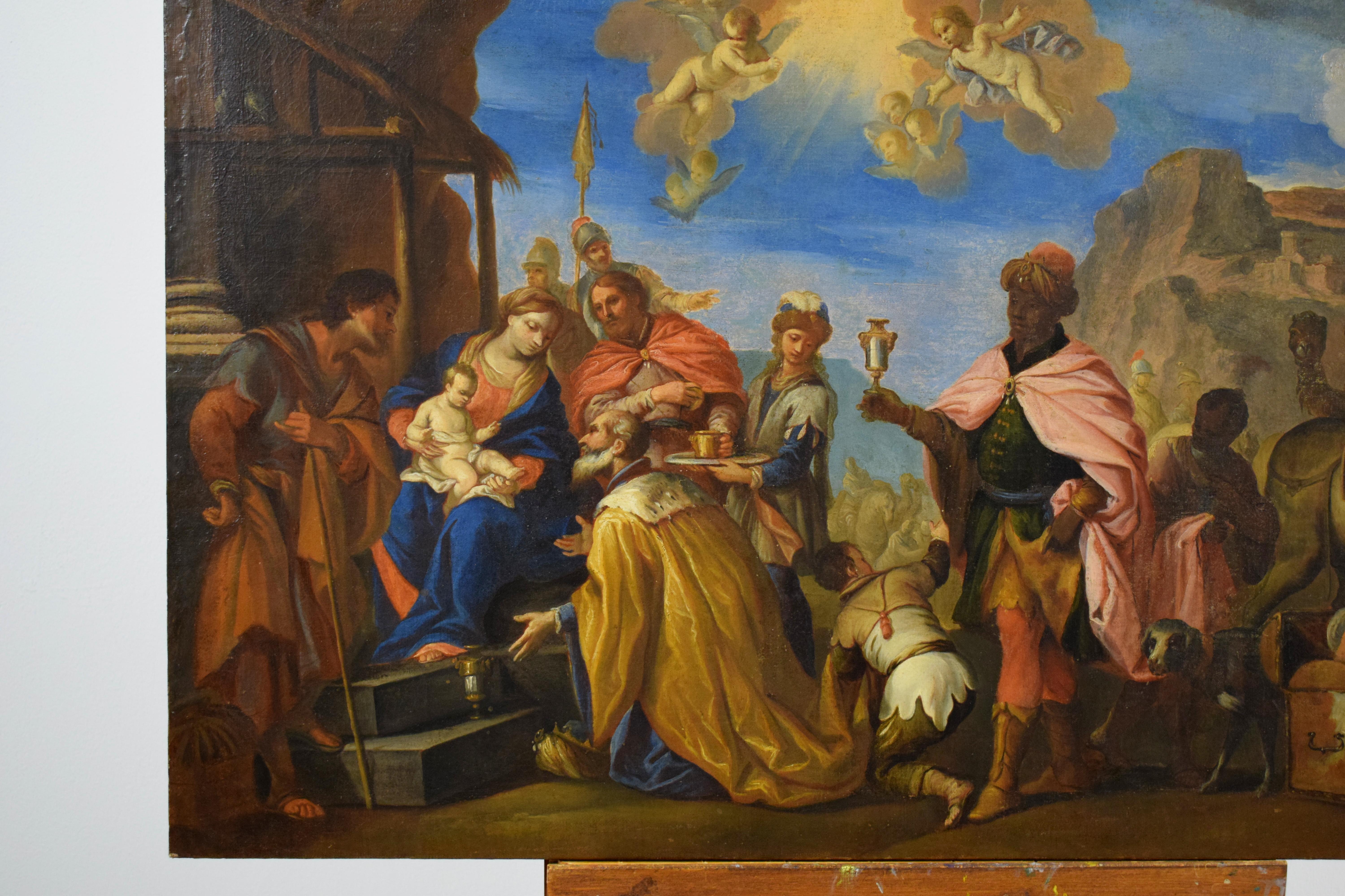 Hand-Painted 17th Century Painting by Italian School, Adoration of the Magi