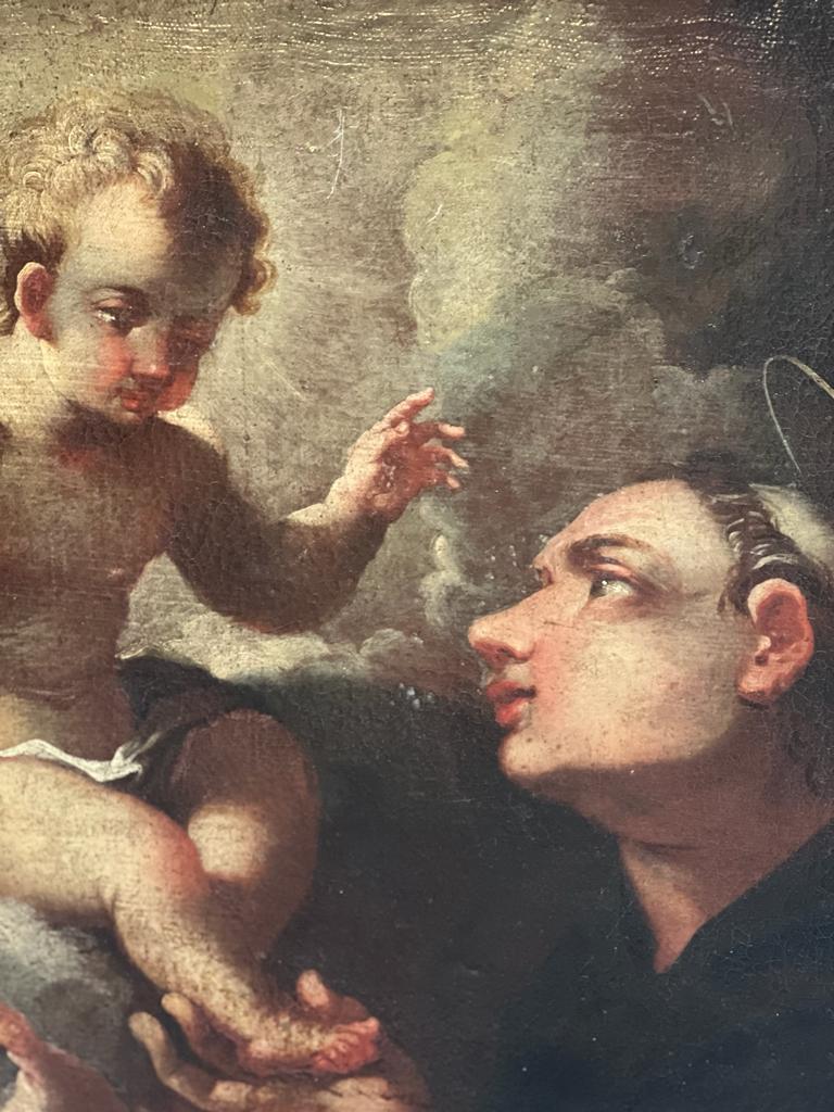 Oiled 17th century painting depicting Saint Anthony of Padua For Sale