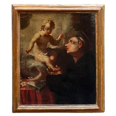 Antique 17th century painting depicting Saint Anthony of Padua