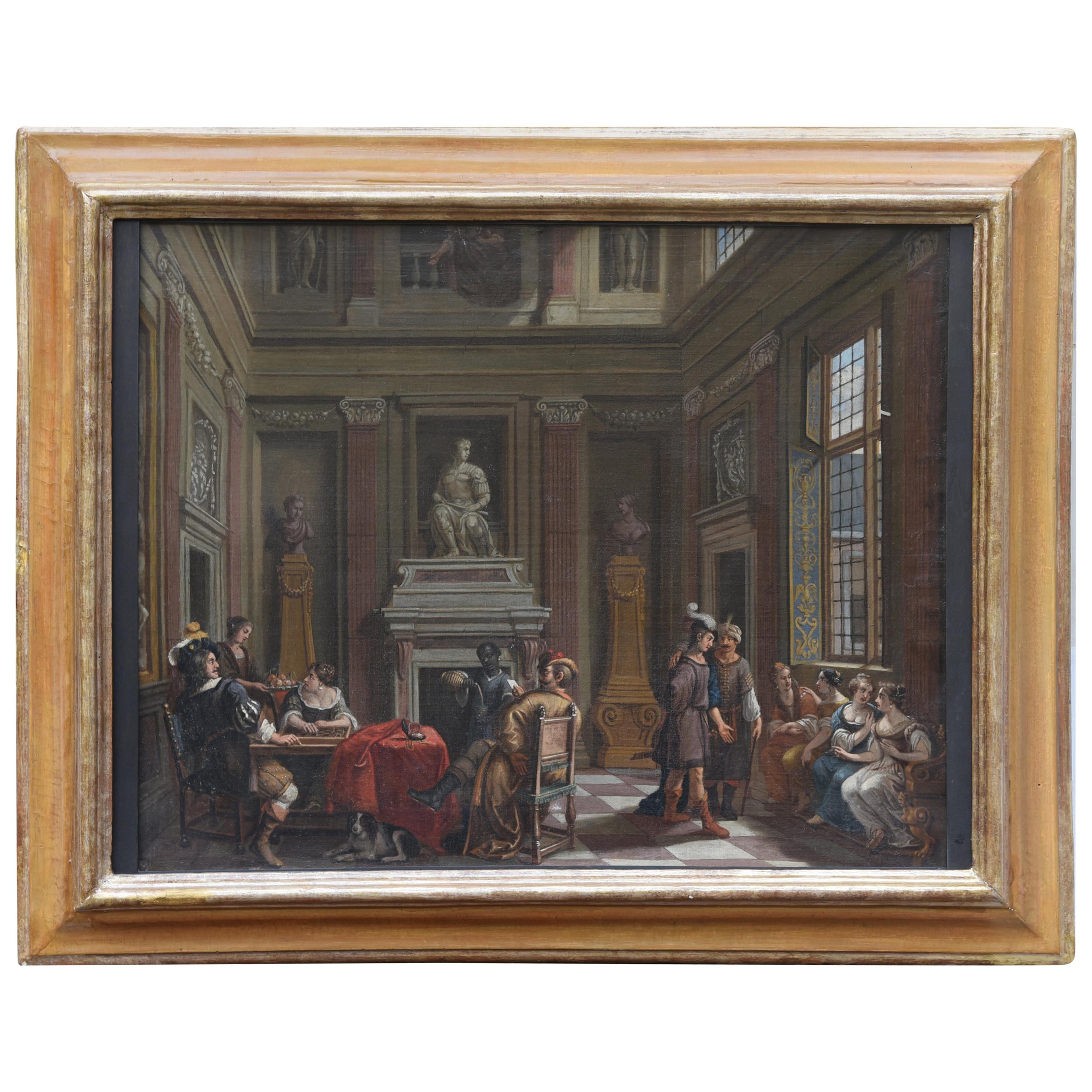 17th Century Painting Oil on Canvas Signed Flemish Coeval Frame, 1600 For Sale
