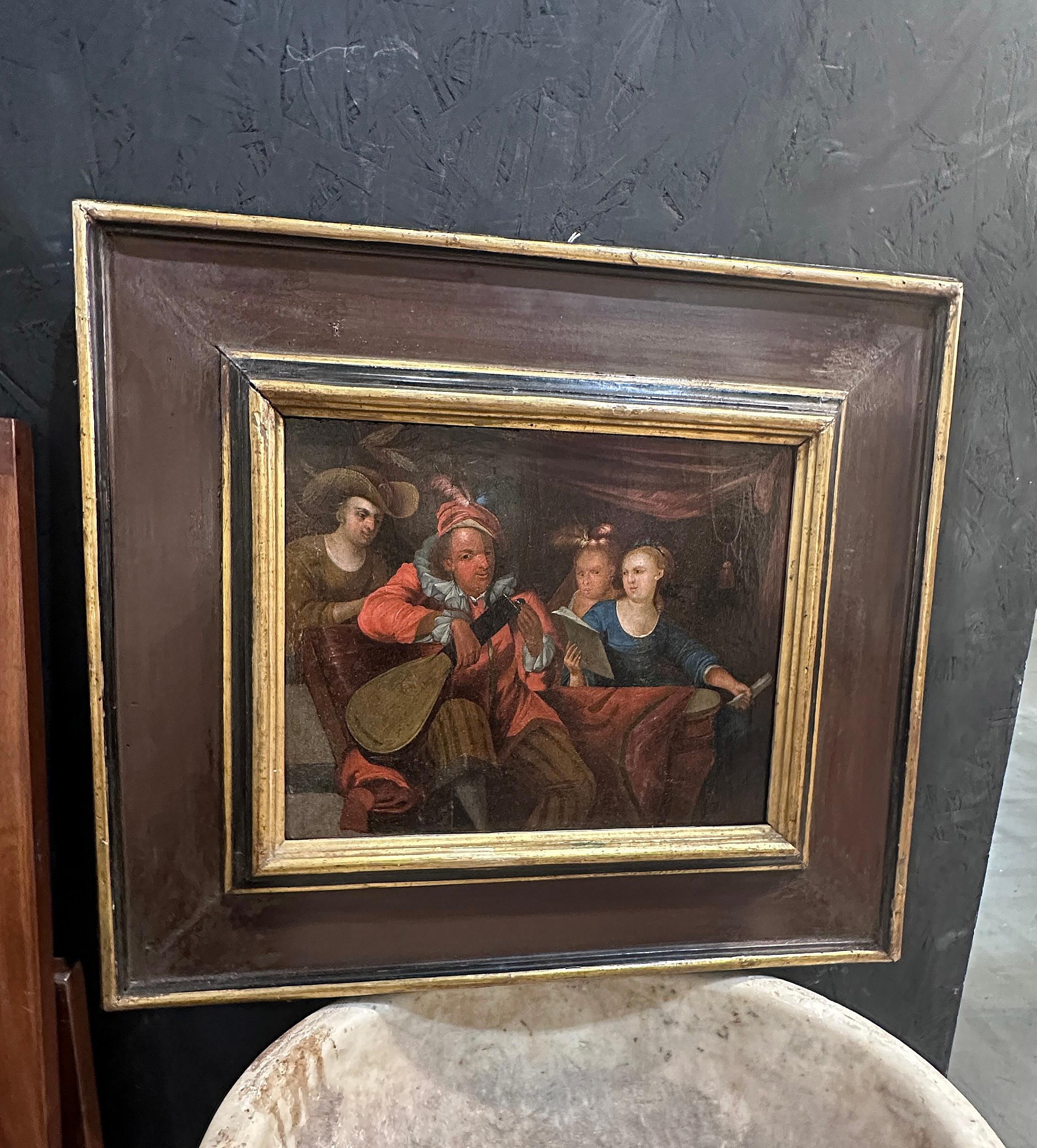 Italian 17th CENTURY PAINTING WITH PARTY AND CONCERT IN A PALACE For Sale
