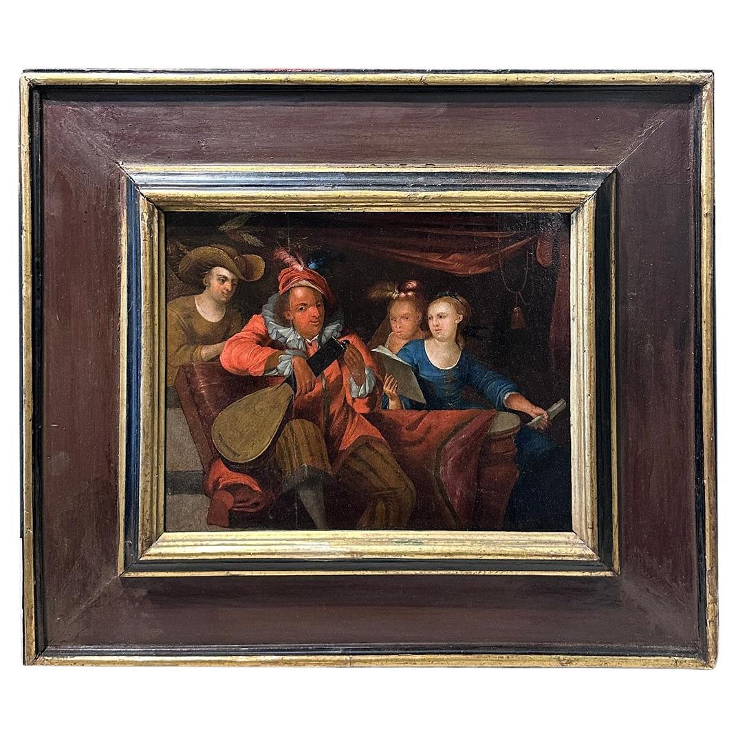 17th CENTURY PAINTING WITH PARTY AND CONCERT IN A PALACE For Sale