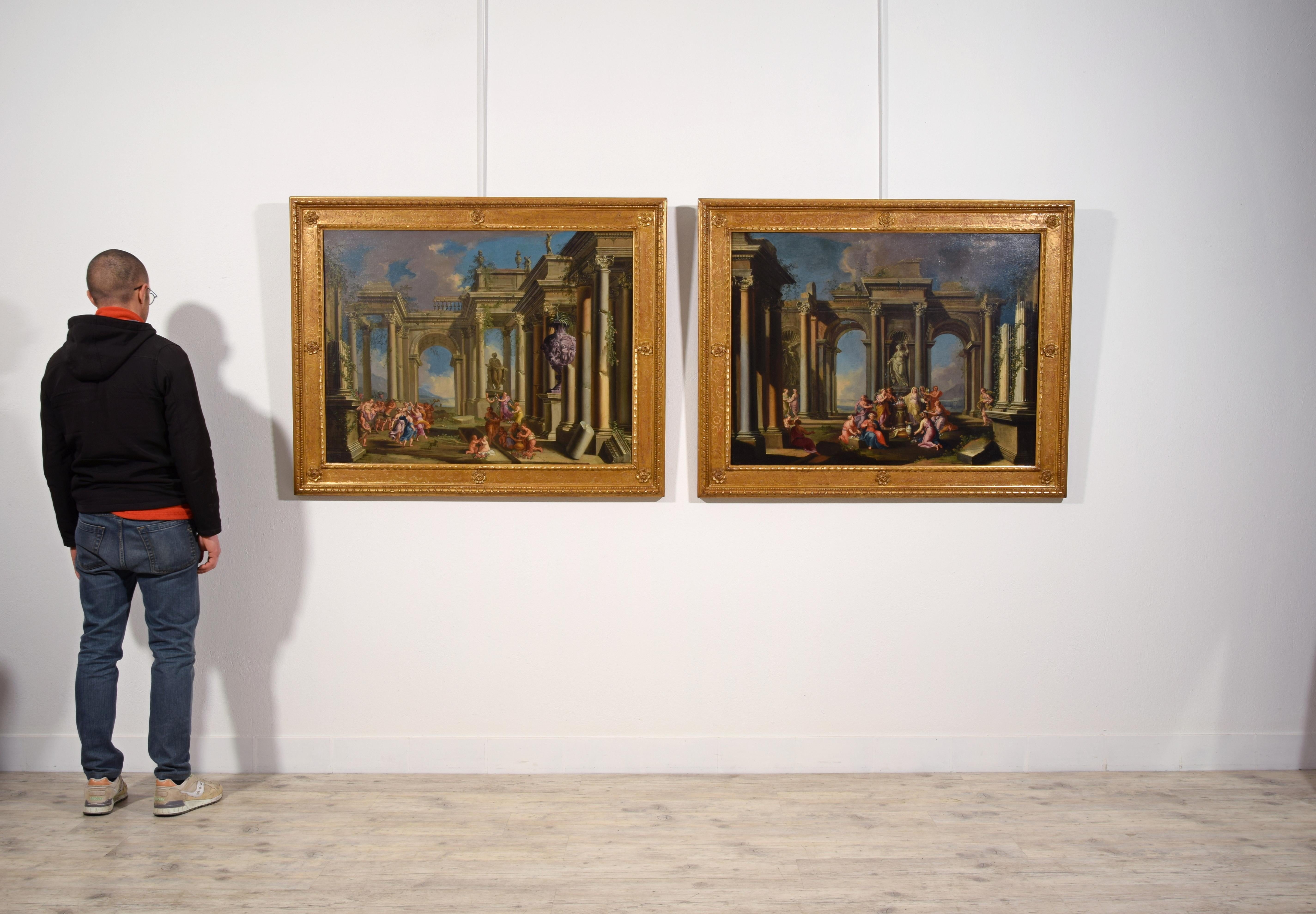17° secolo, coppia di dipinti italiani Capriccio architettonico di Alberto Carlieri in vendita 3