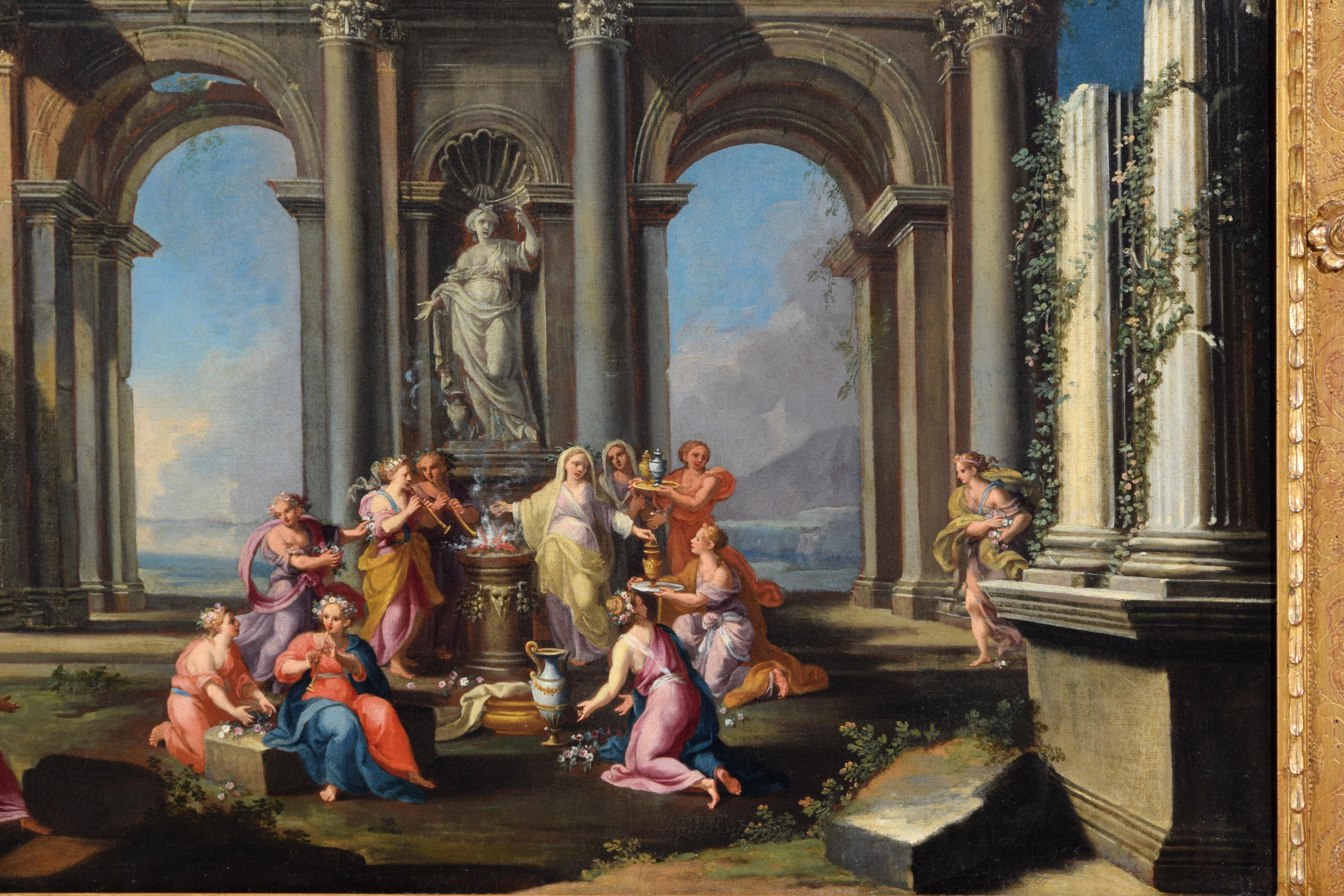 17° secolo, coppia di dipinti italiani Capriccio architettonico di Alberto Carlieri in vendita 5