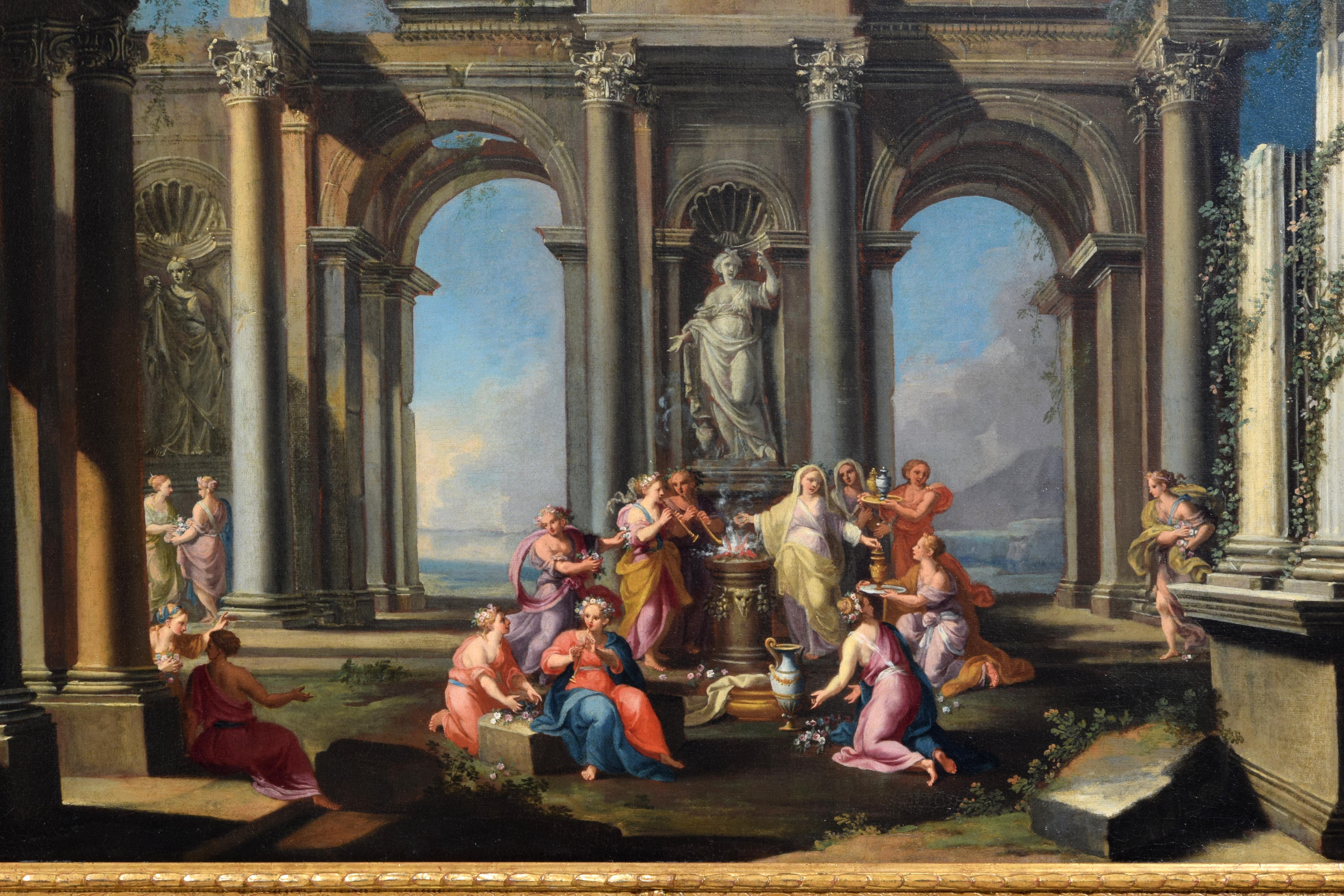 17° secolo, coppia di dipinti italiani Capriccio architettonico di Alberto Carlieri in vendita 6