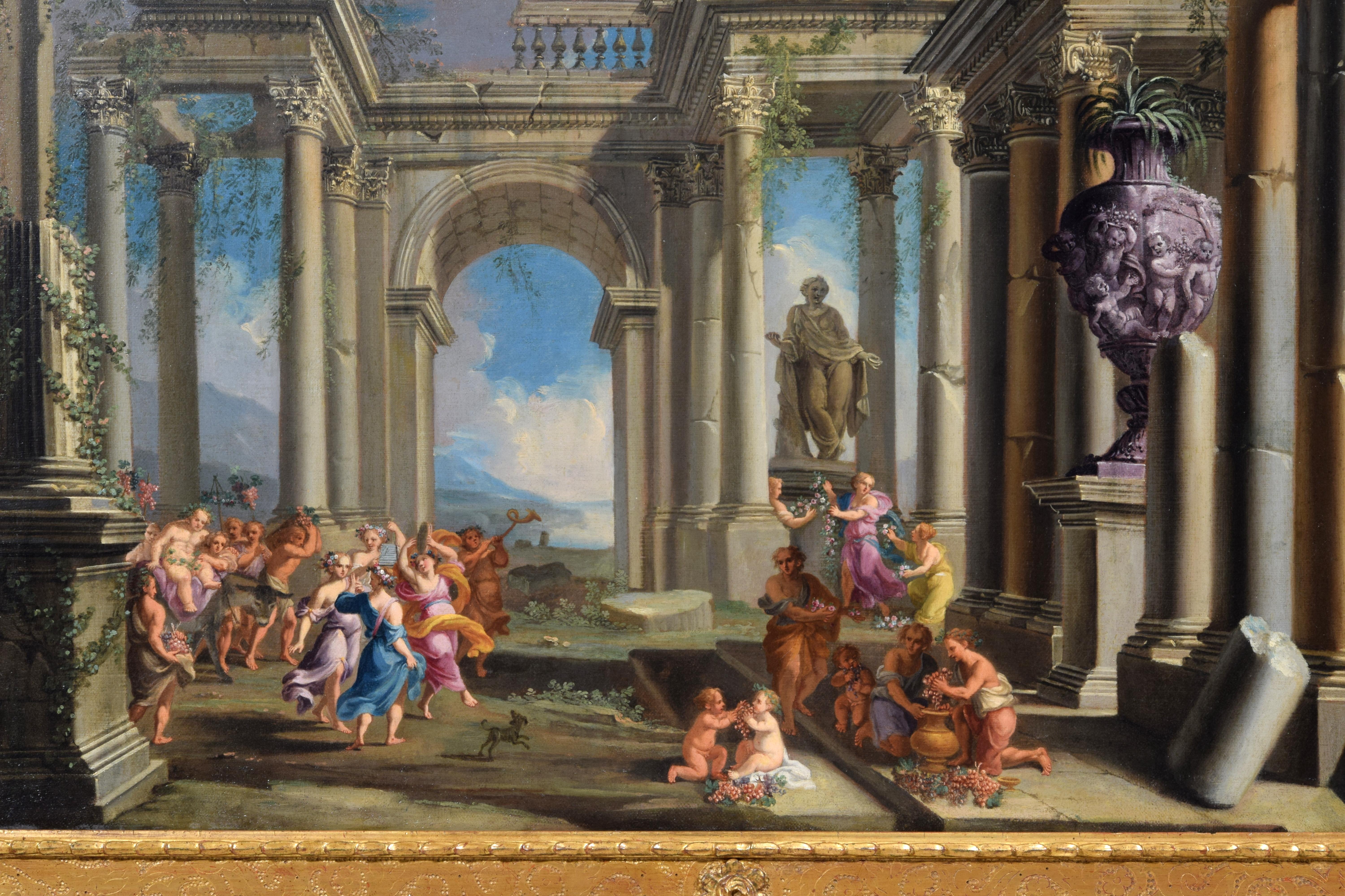 17° secolo, coppia di dipinti italiani Capriccio architettonico di Alberto Carlieri in vendita 7