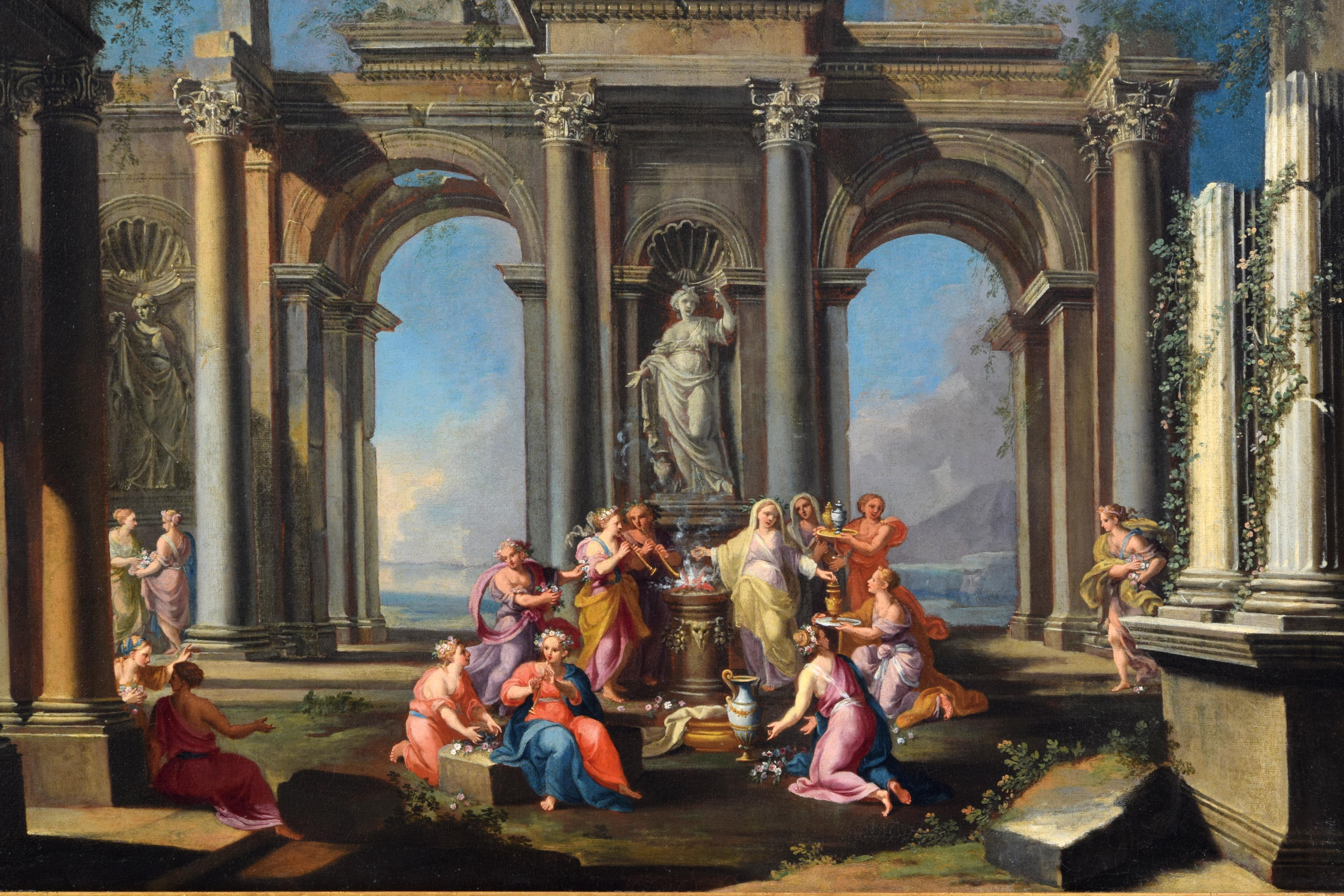 17° secolo, coppia di dipinti italiani Capriccio architettonico di Alberto Carlieri in vendita 9