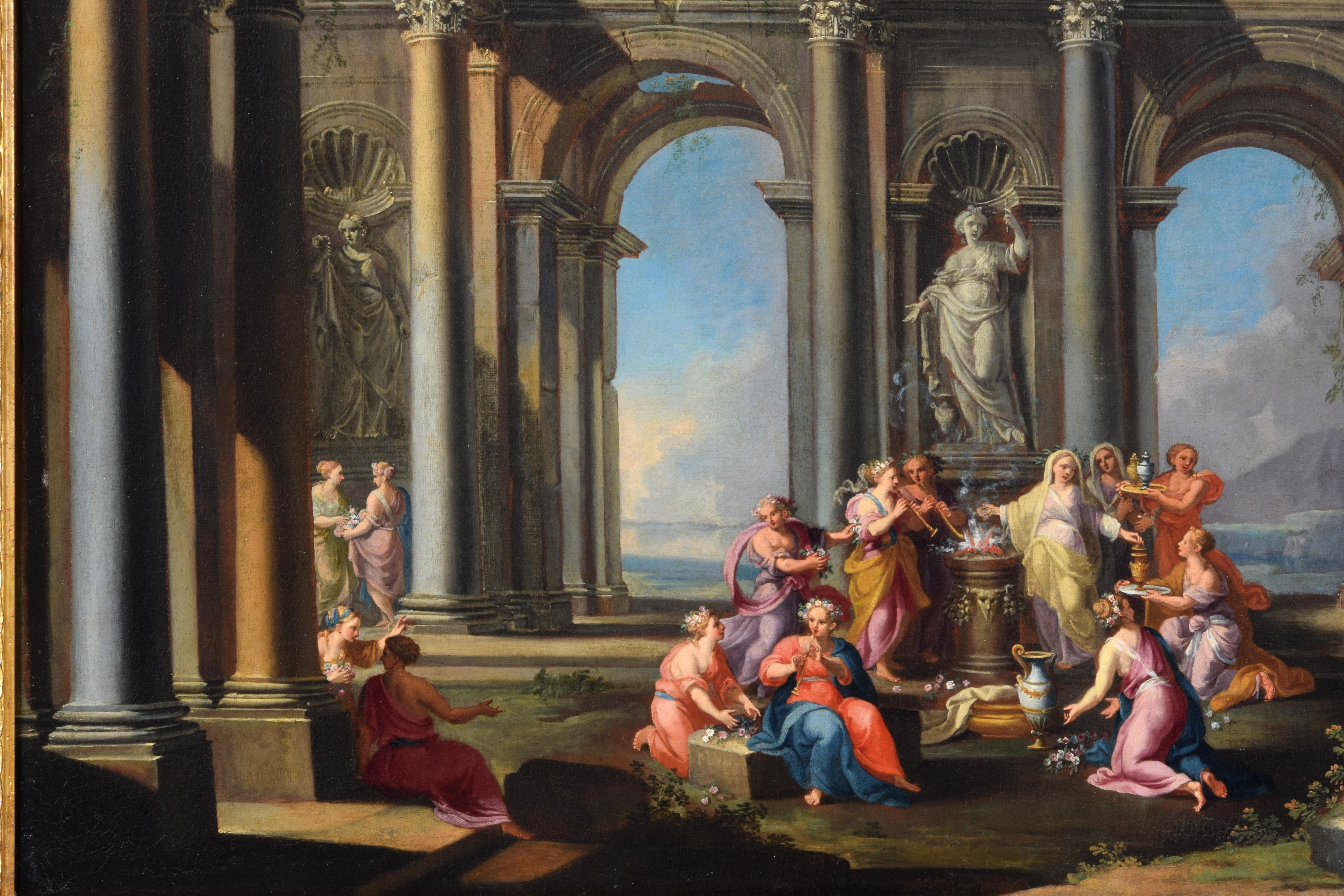 17° secolo, coppia di dipinti italiani Capriccio architettonico di Alberto Carlieri in vendita 10
