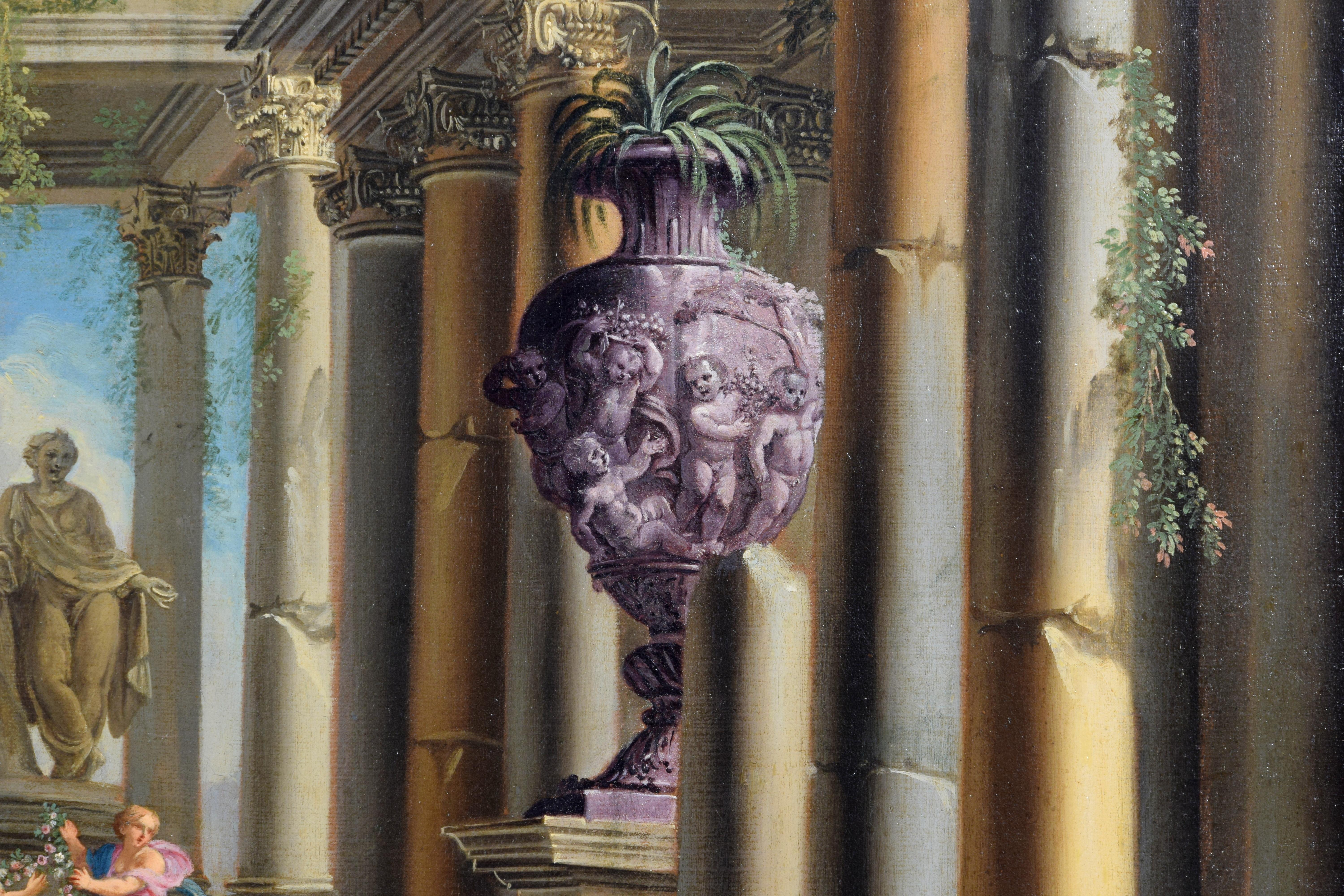 17° secolo, coppia di dipinti italiani Capriccio architettonico di Alberto Carlieri in vendita 11