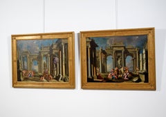 17th Century, Pair Italian Paintings Architectural Capriccio by Alberto Carlieri